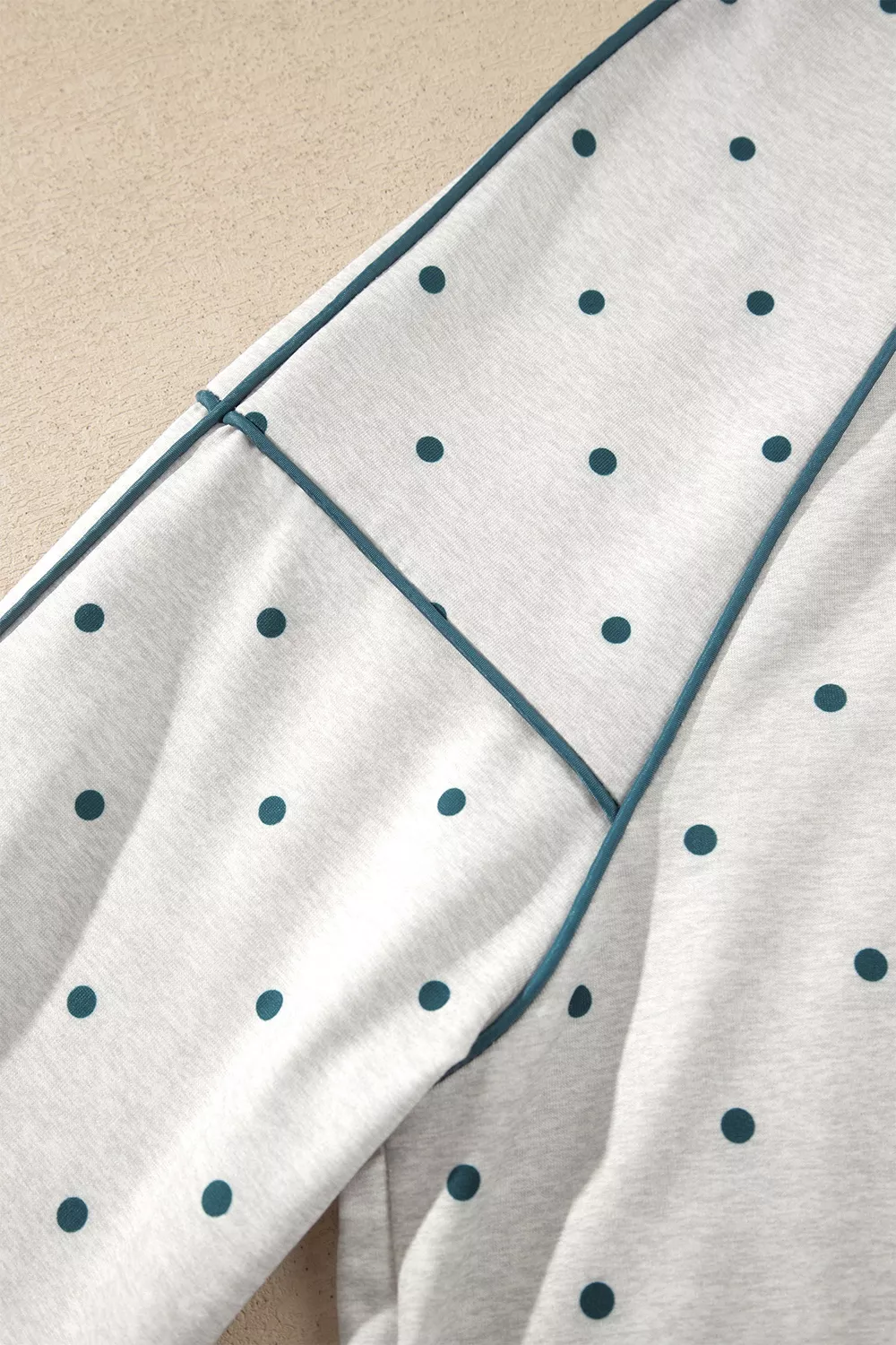 Polka Dot Print Piping Trim 3/4 Sleeve Relaxed Top, image 7