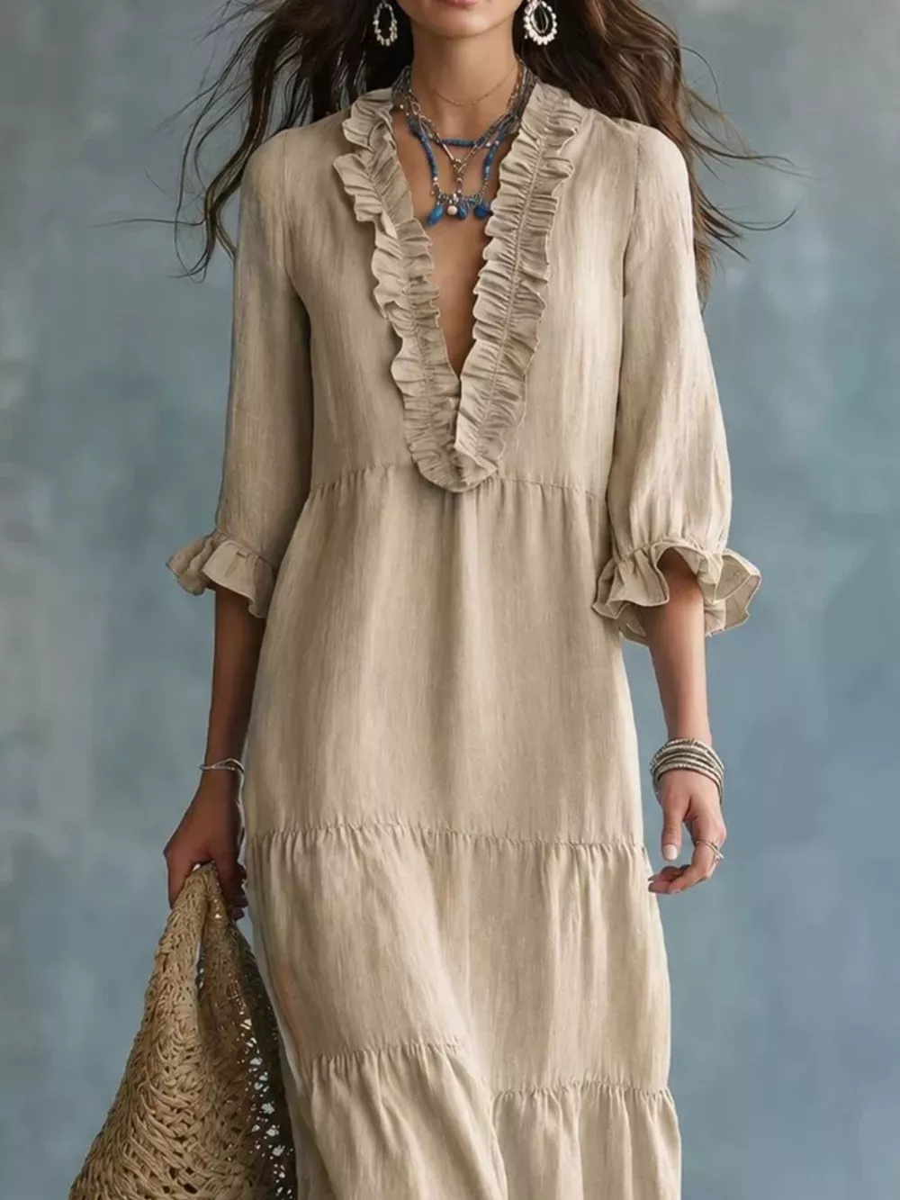 Ruffled V-Neck Tiered Maxi Dress, image 6