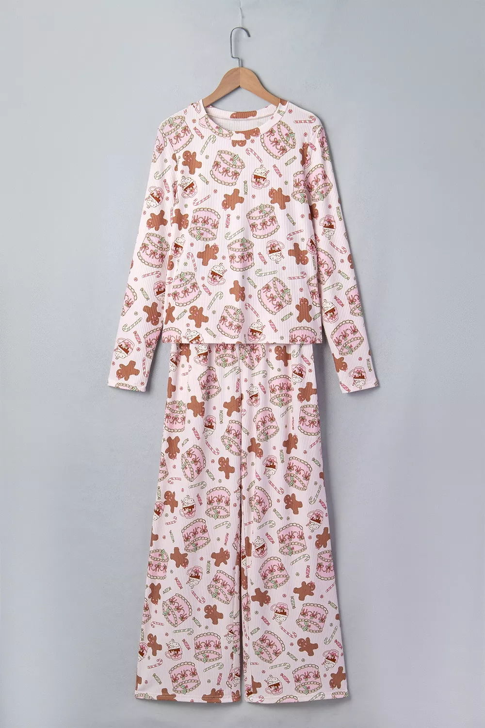Abstract Christmas Print Long Sleeve Two Piece Lounge Set, image 4