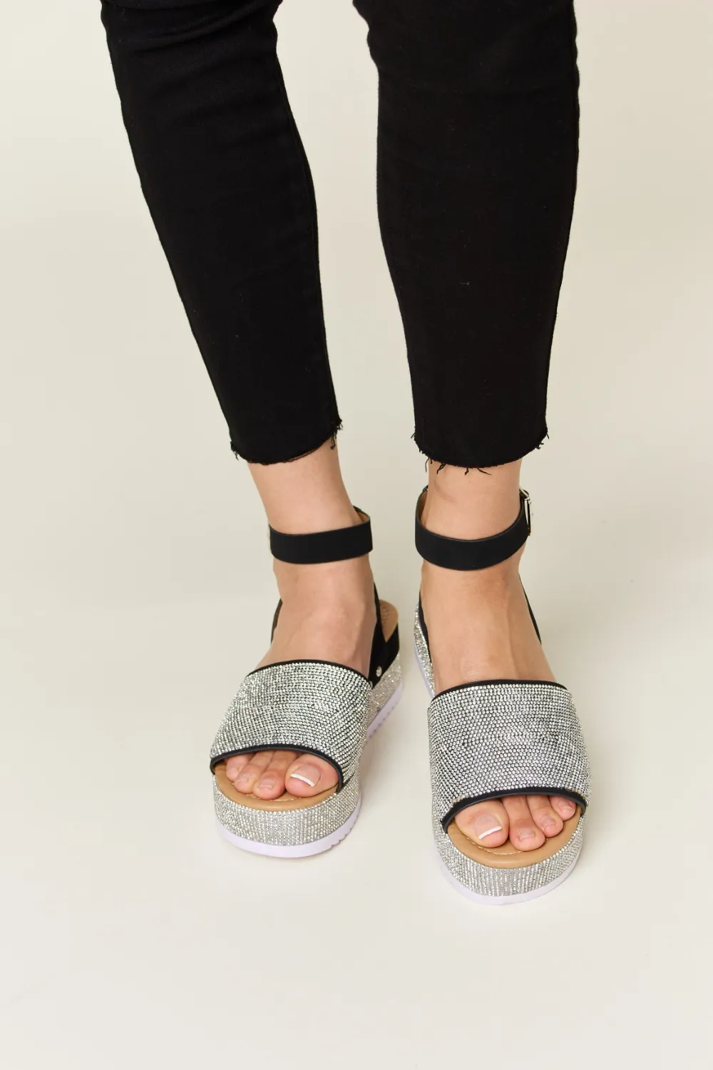 Rhinestone Buckle Strappy Wedge Sandals, image 5