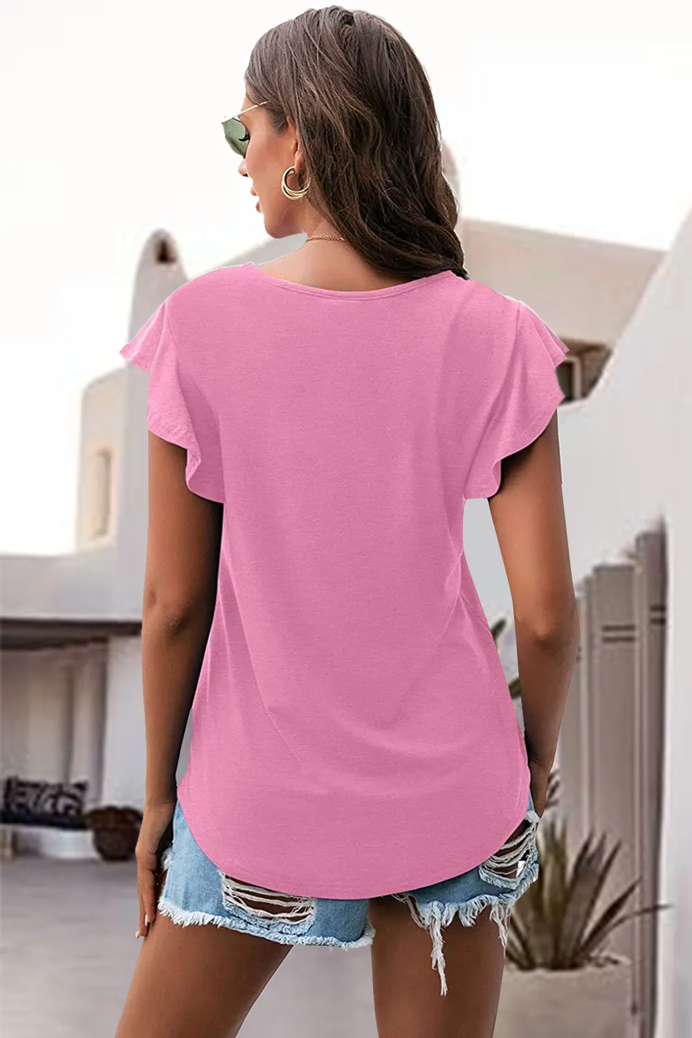 Ruffled Round Neck Cap Sleeve Blouse, image 28