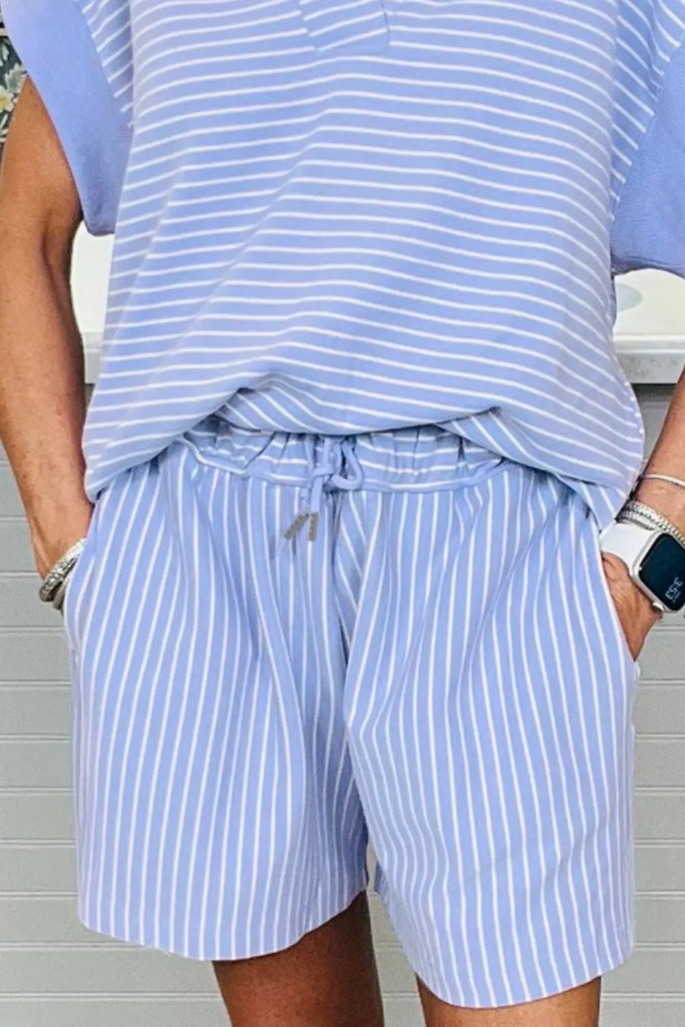 Casual Striped Short Sleeve Top and Shorts Two-Piece Set, image 3