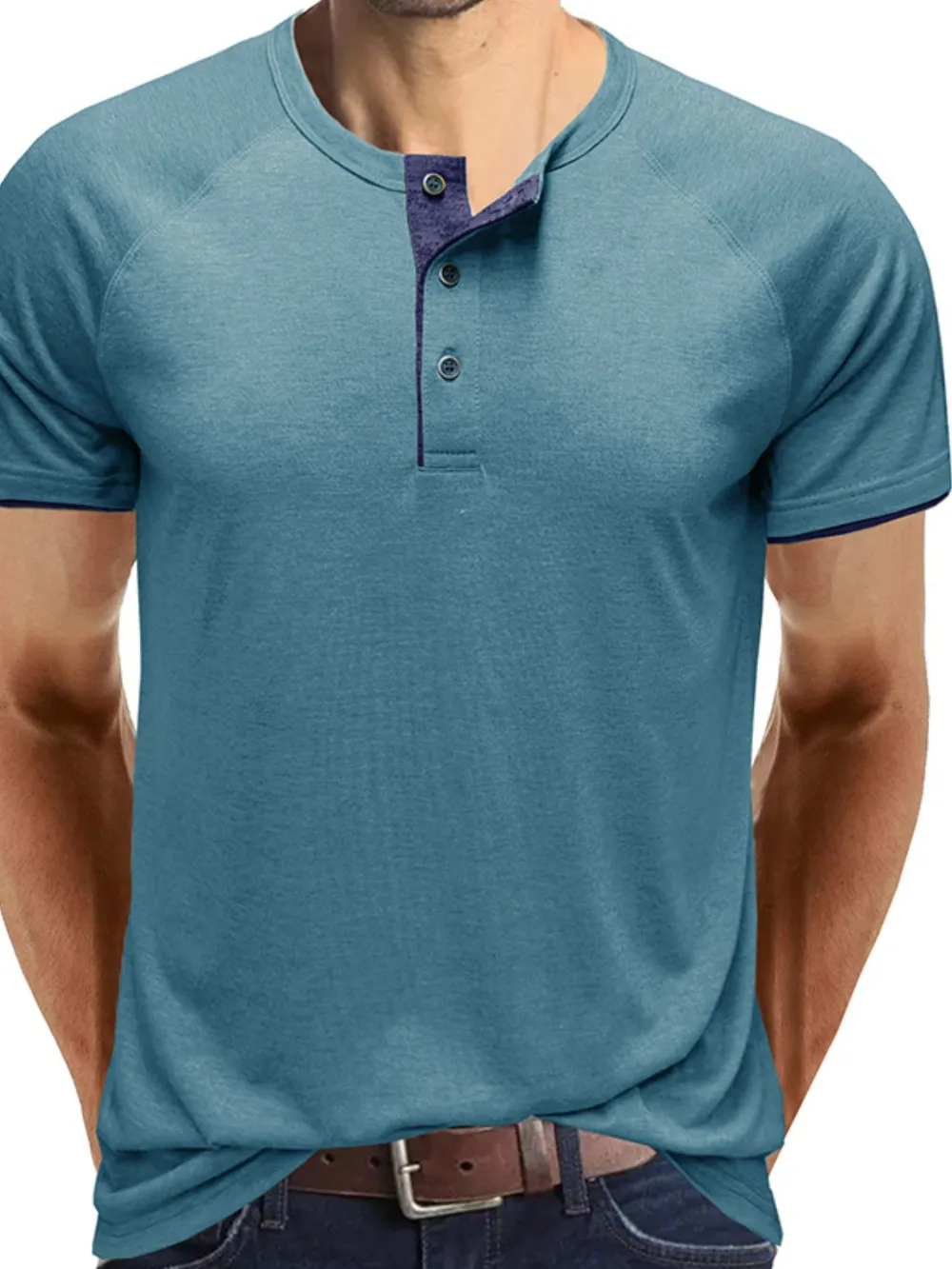 Men's Classic Contrast Trim Henley Polo Shirt, image 8