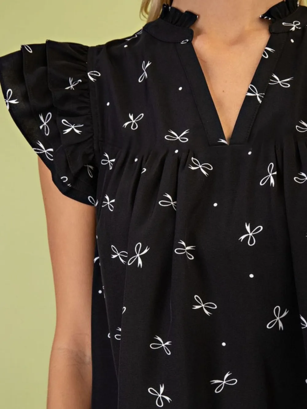 Notched Ruffled Cap Sleeve Blouse, image 9