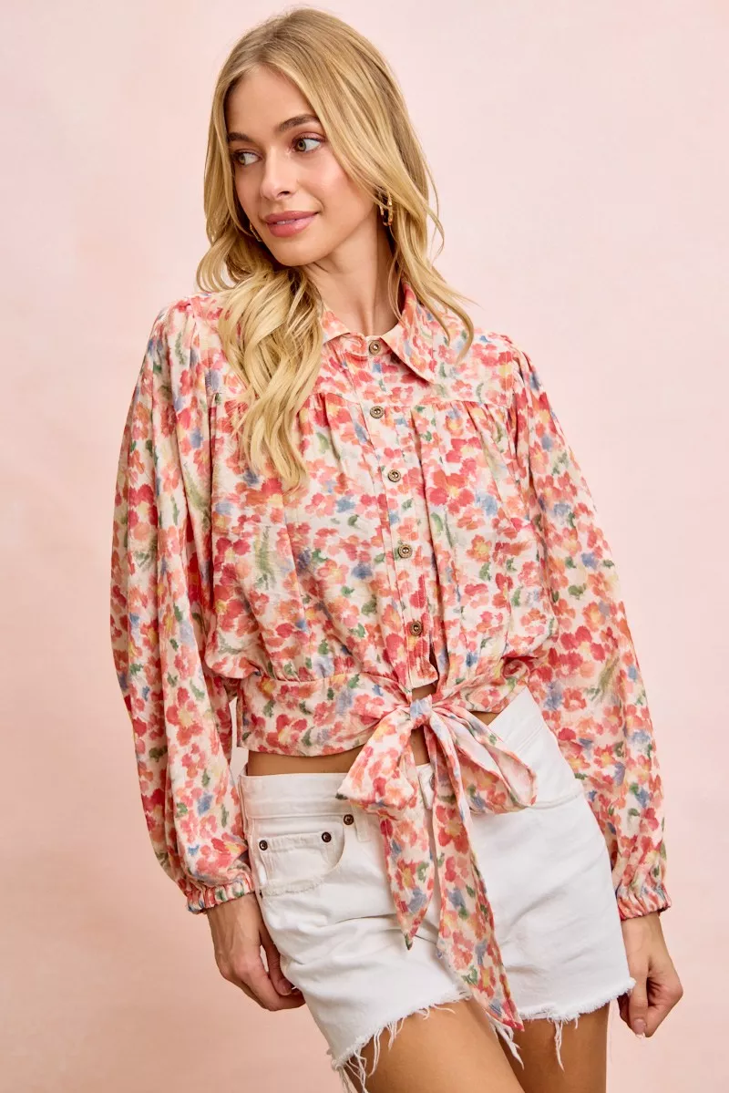 BiBi Floral Print Tie Hem Detail Crop Shirt, image 4