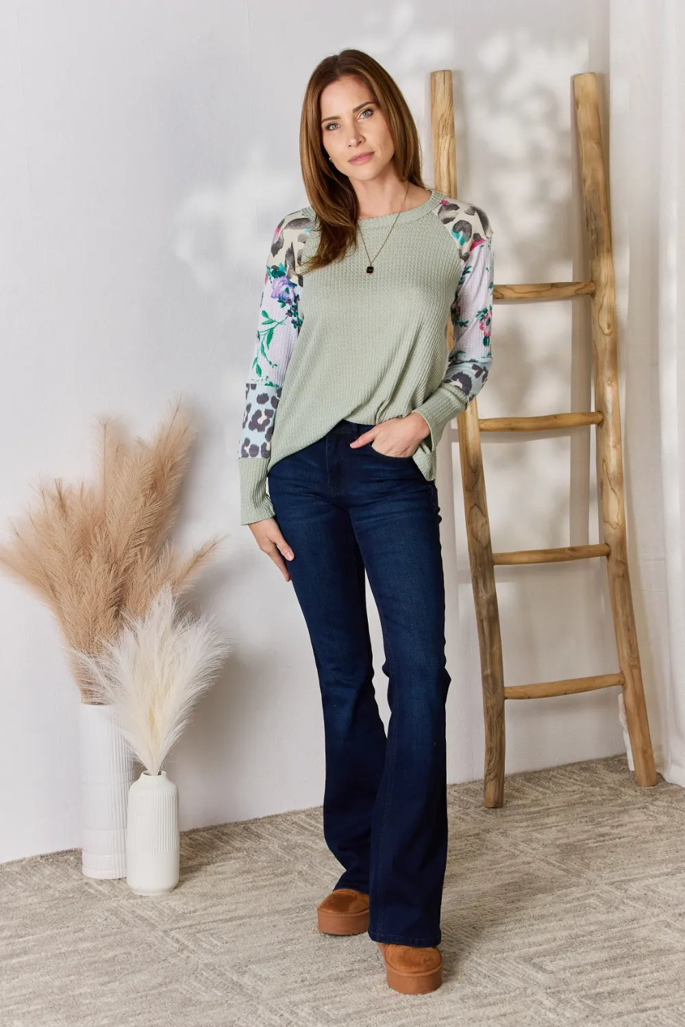Full Size Printed Round Neck Blouse, image 4