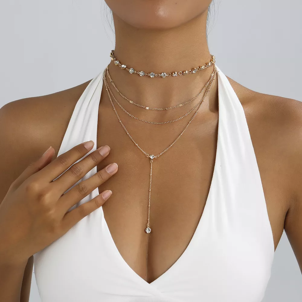 Multi-Layered Rhinestone Choker Necklace, image 2