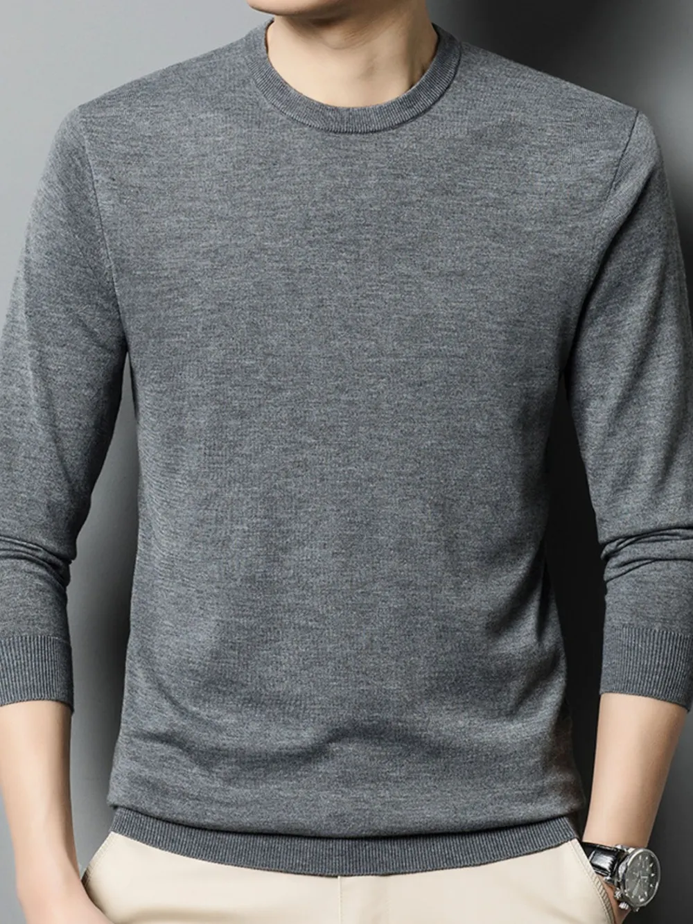 Men's Plus Size Round Neck Long Sleeve Sweater, image 9