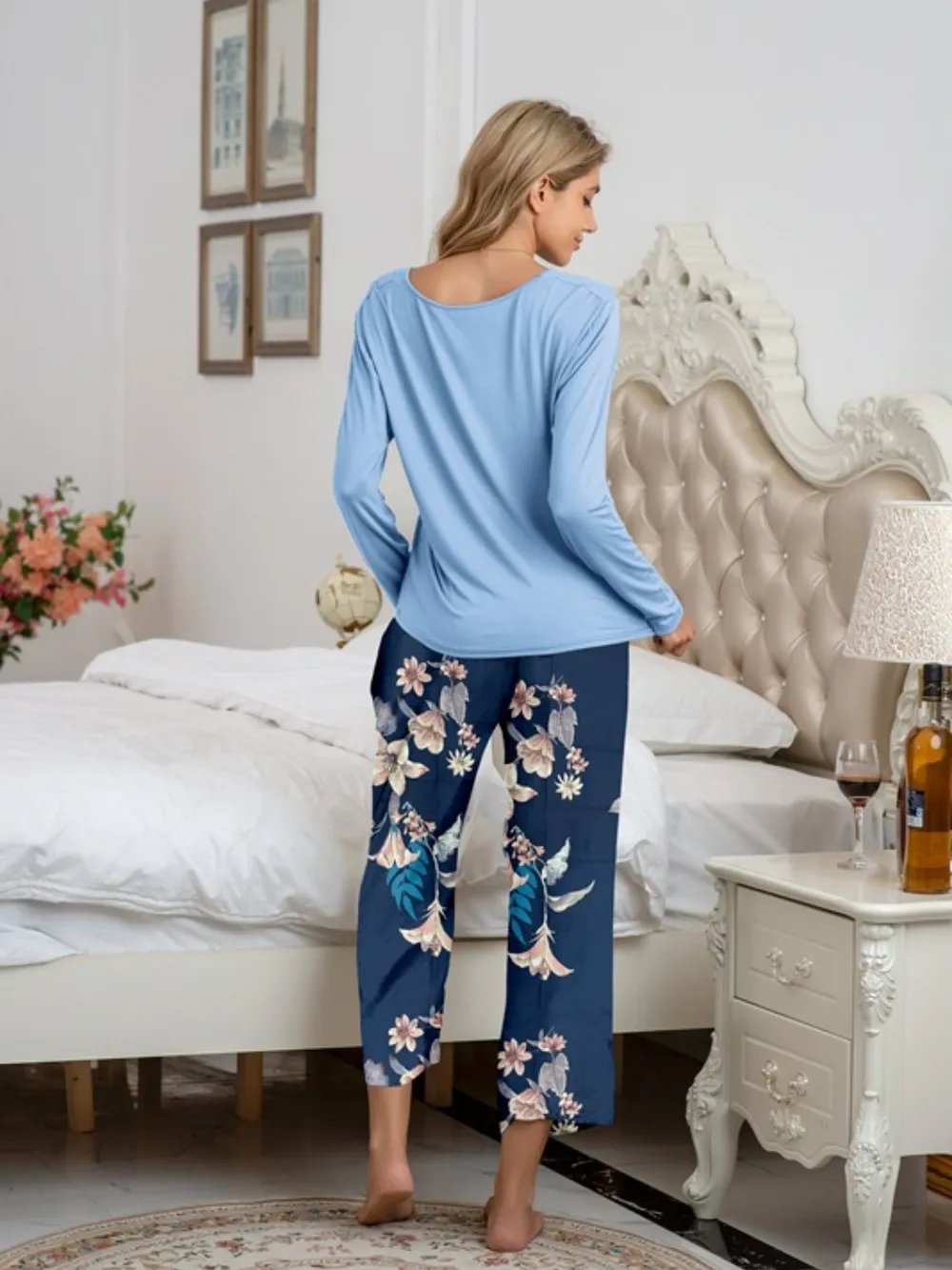 Round Neck Top and Printed Pants Lounge Set, image 21