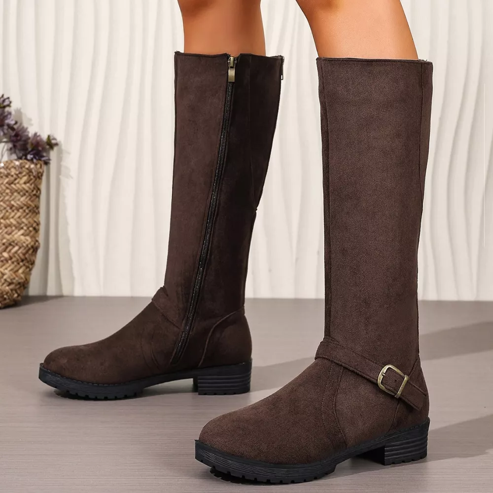 Knee-High Suede Buckle Accent Boots, image 15