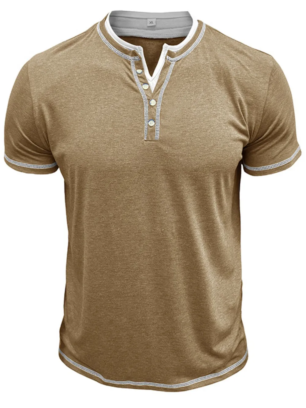 Men's Casual Henley Polo Shirt with Contrast Trim, image 5