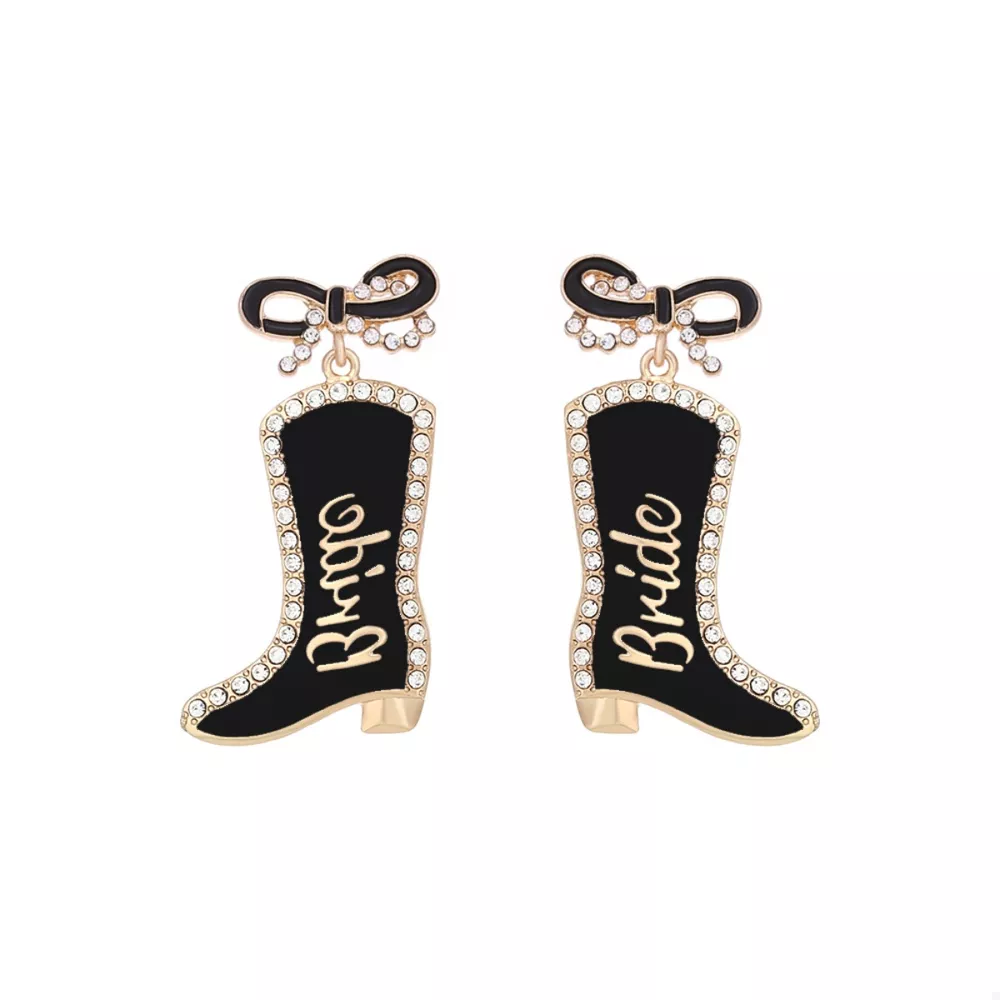 Cowgirl Boot Dangle Earrings with Bow