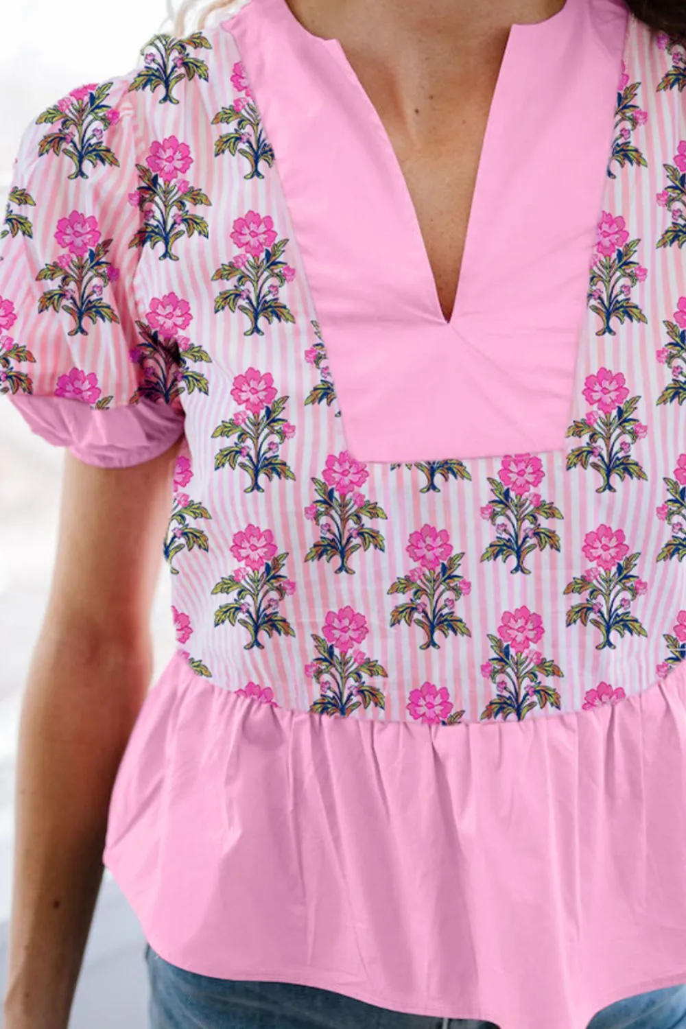 Floral Notched Peplum Blouse, image 3