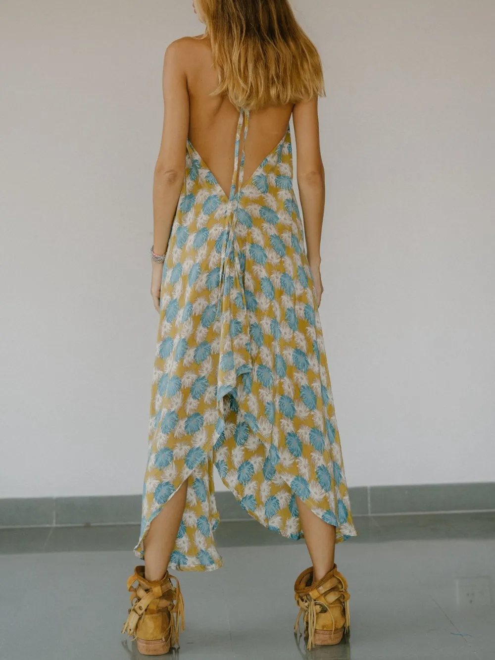 Asymmetrical Hem Printed Halter Neck Dress, image 5