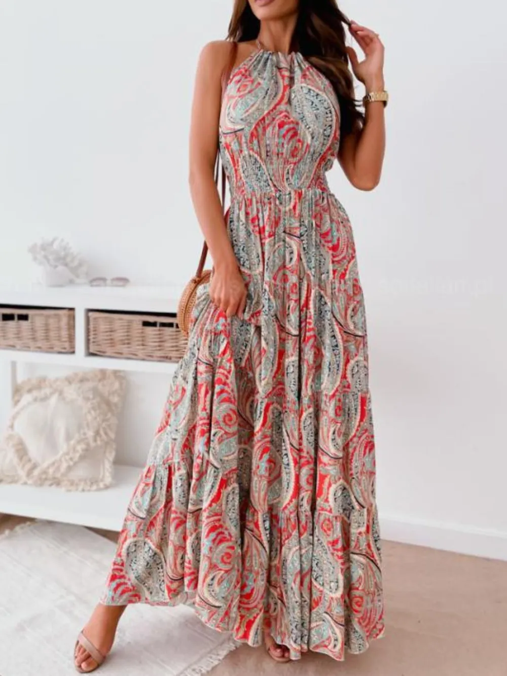 Printed Halter Neck Maxi Dress, image 12