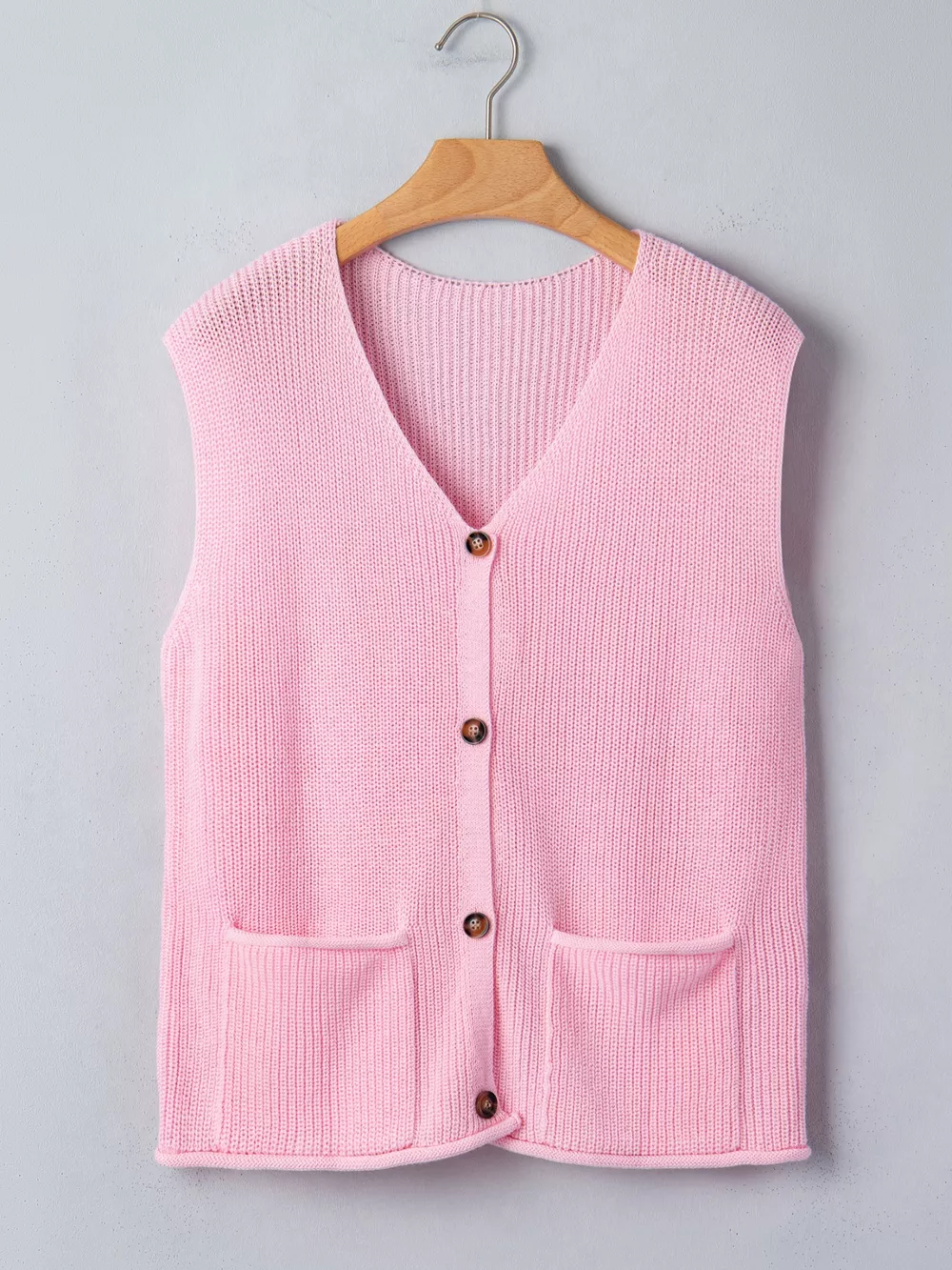 Solid Color Knit V Neck Button Front Sweater Vest, image 7
