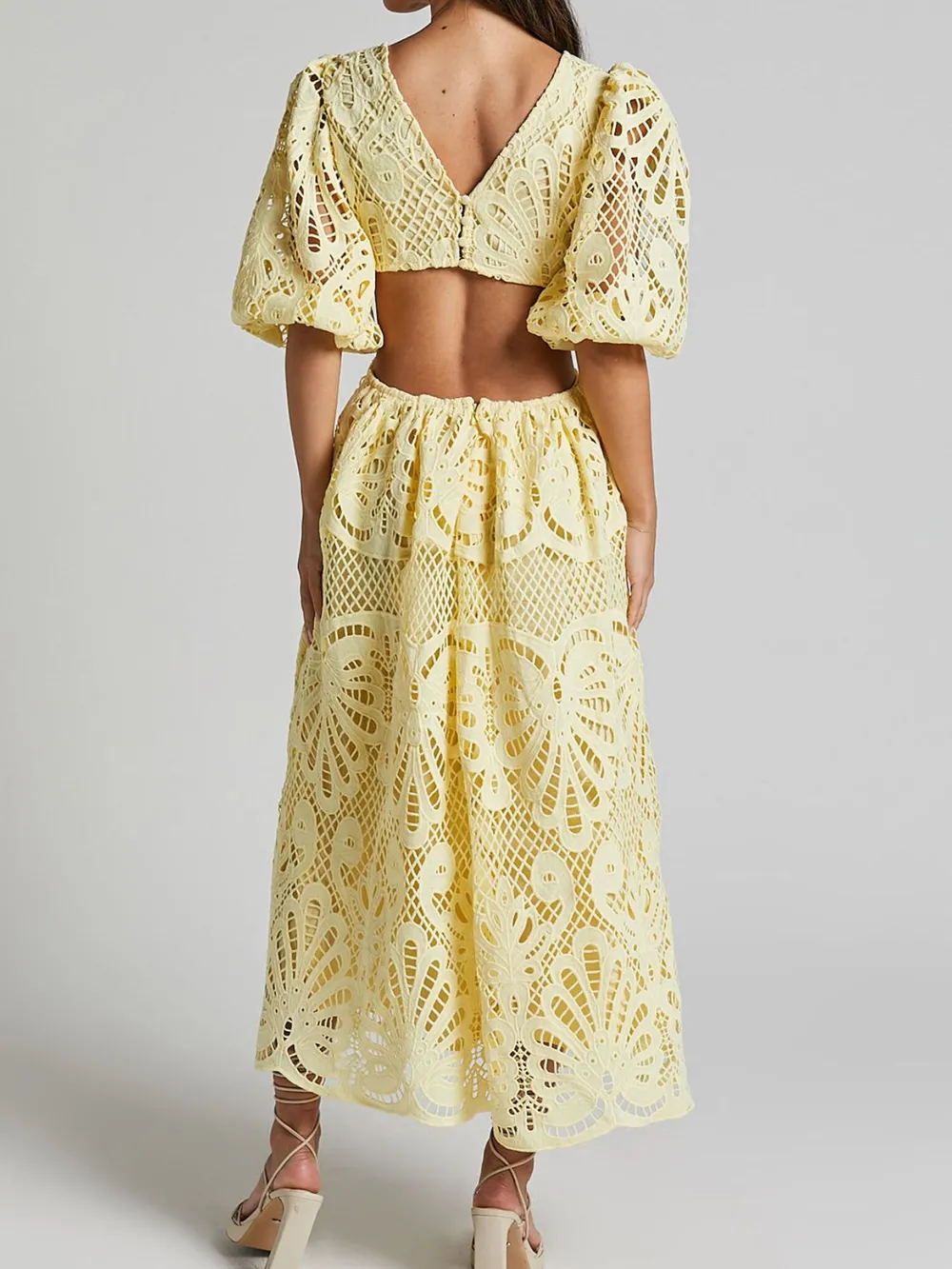 Cutout Back Lace Crochet V-Neck Dress, image 13