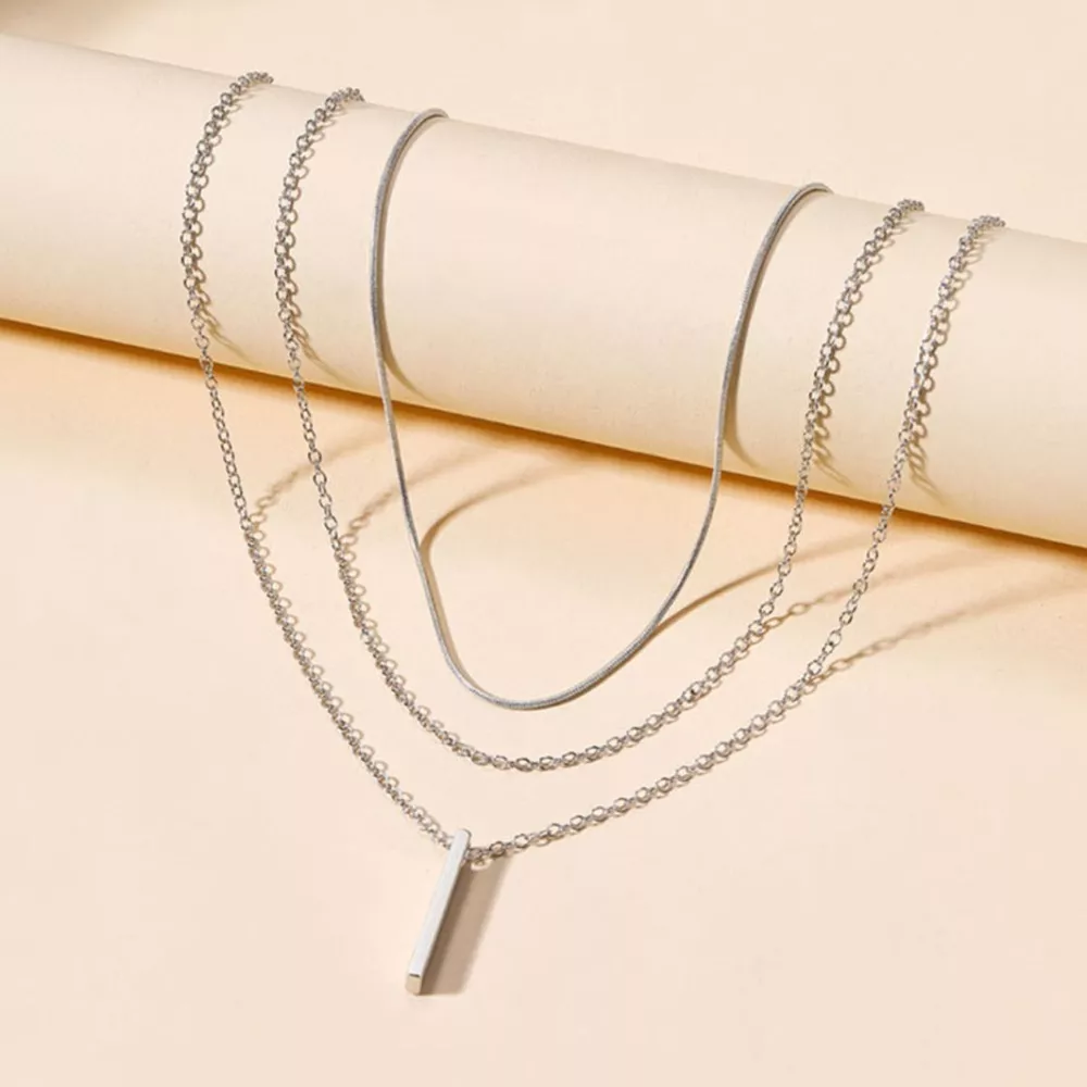 Three Layered Bar Pendant Necklace, image 6