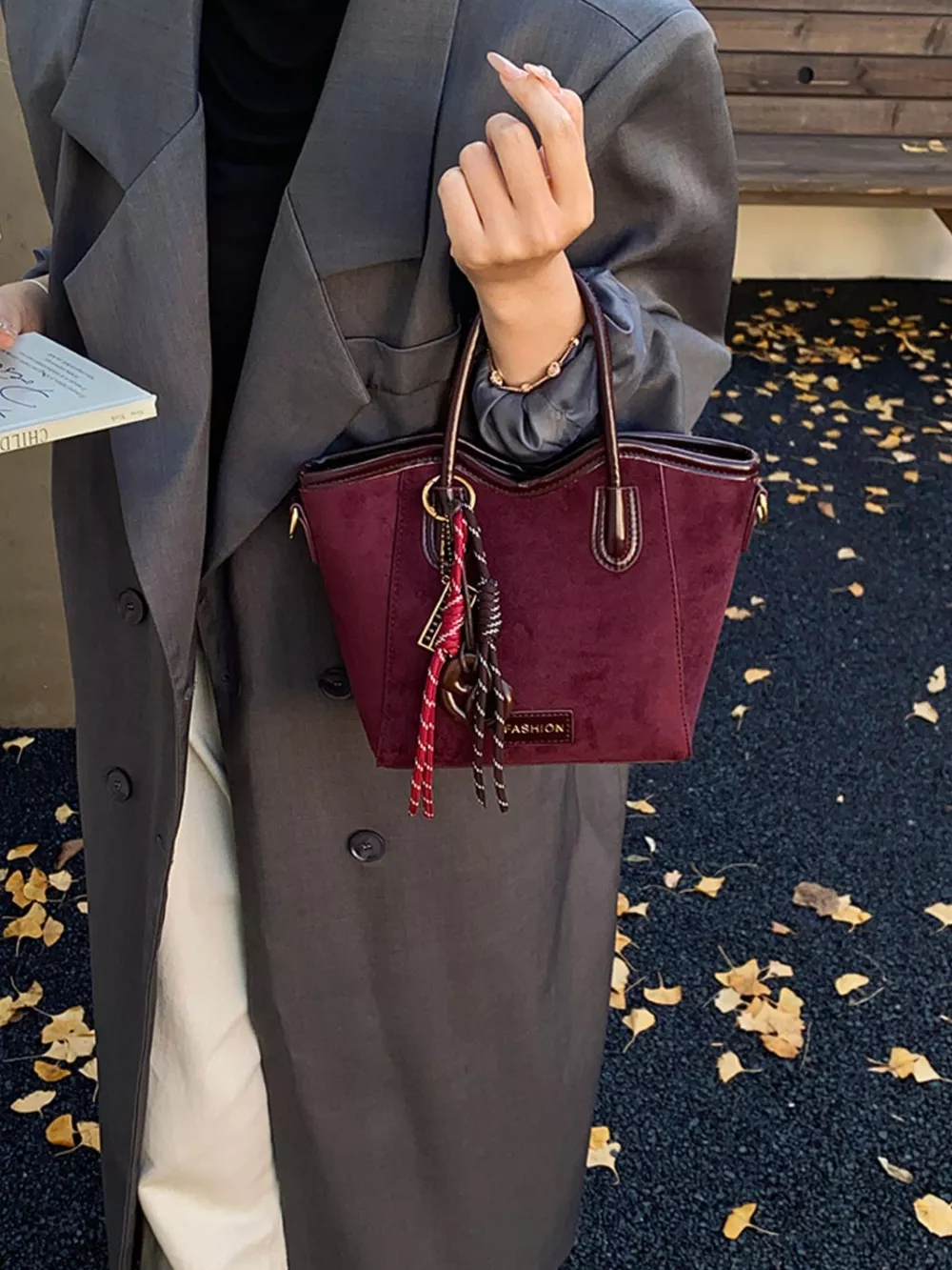Suede Leather Strap Tote Bag, image 4