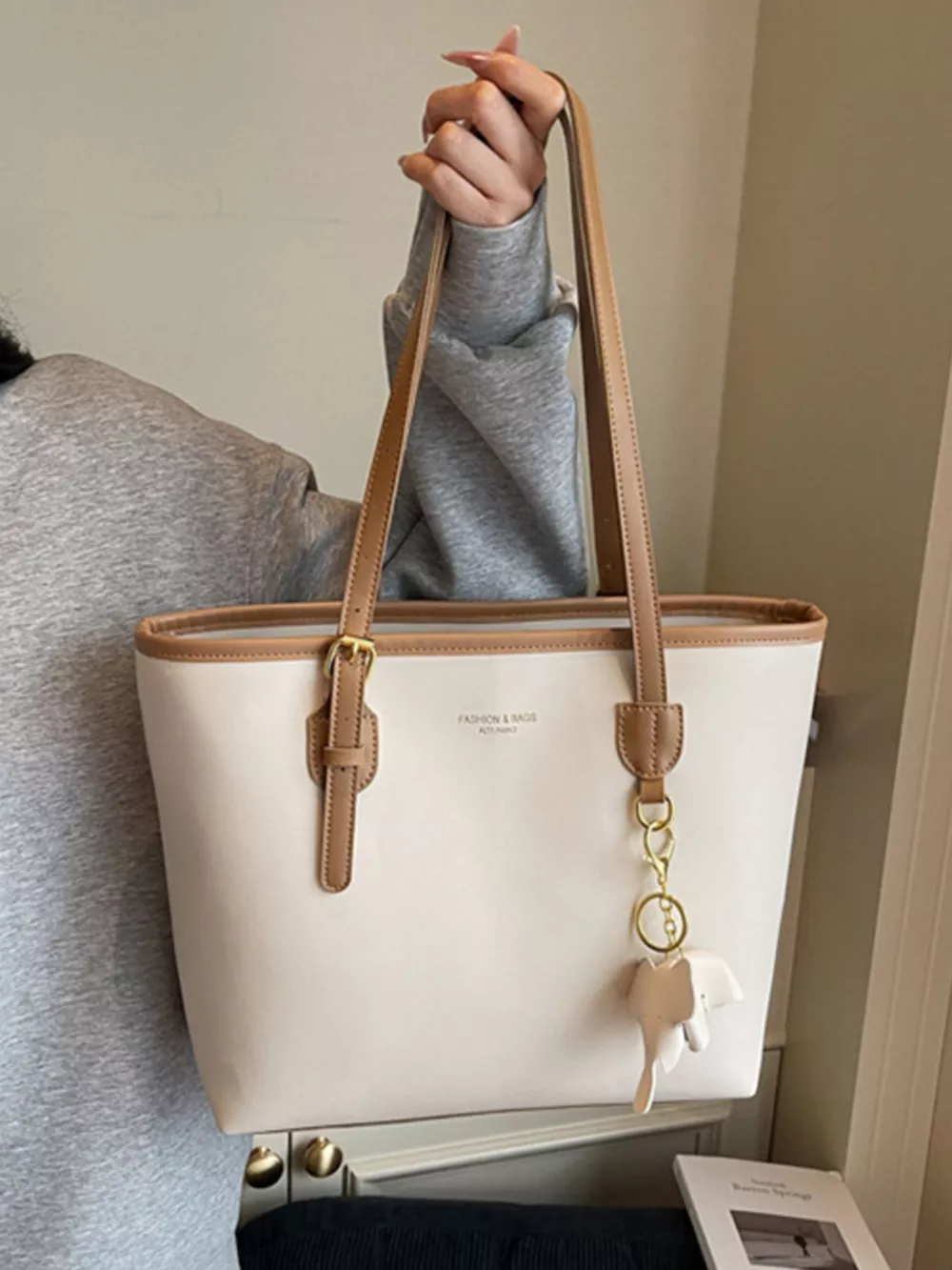 Contrast Leather Shoulder Bag