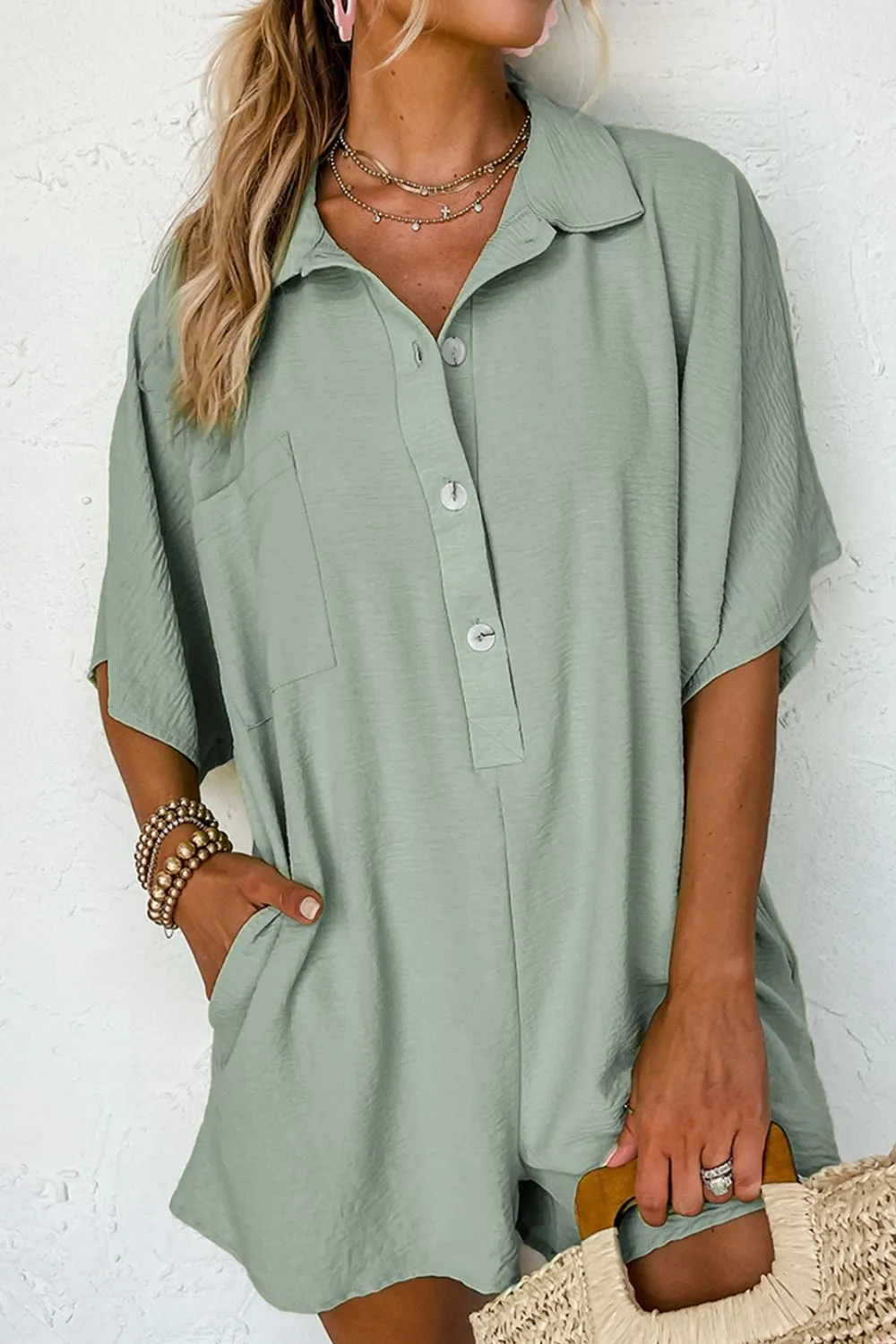 Half Button Collared Neck Romper, image 20