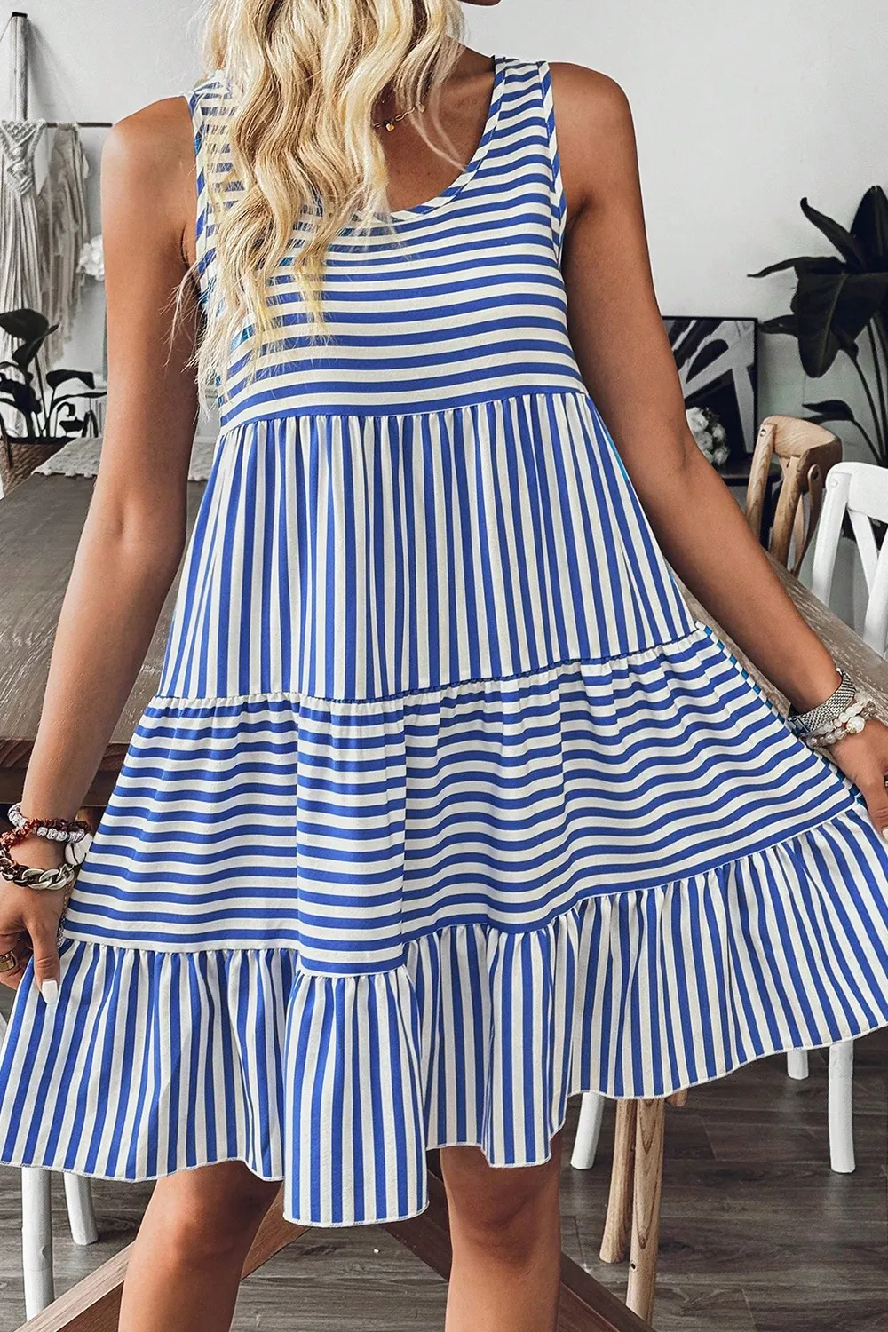 Striped Round Neck Sleeveless Mini Dress, image 7