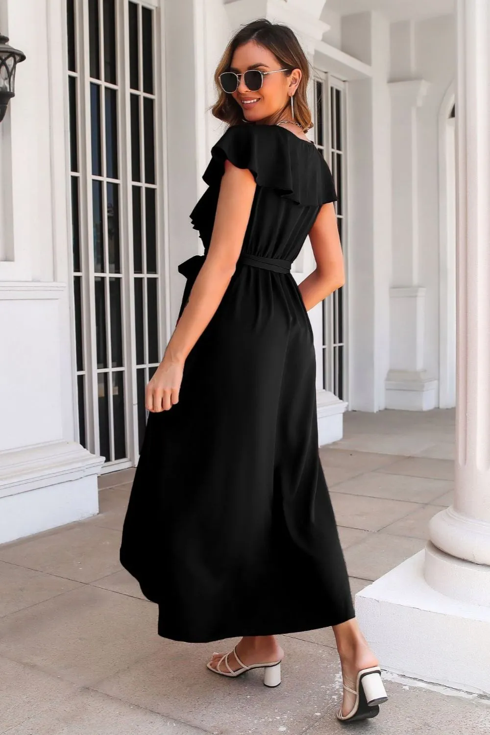 Tied Front Ruffled Short Sleeve Midi Dress, image 9