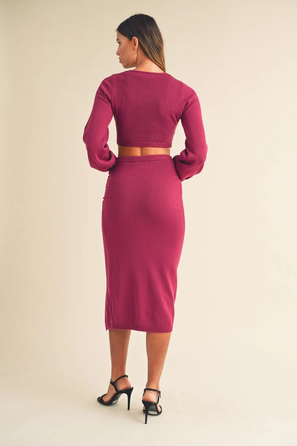 Front Twisted Knit Top and Midi Skirt Set, image 3