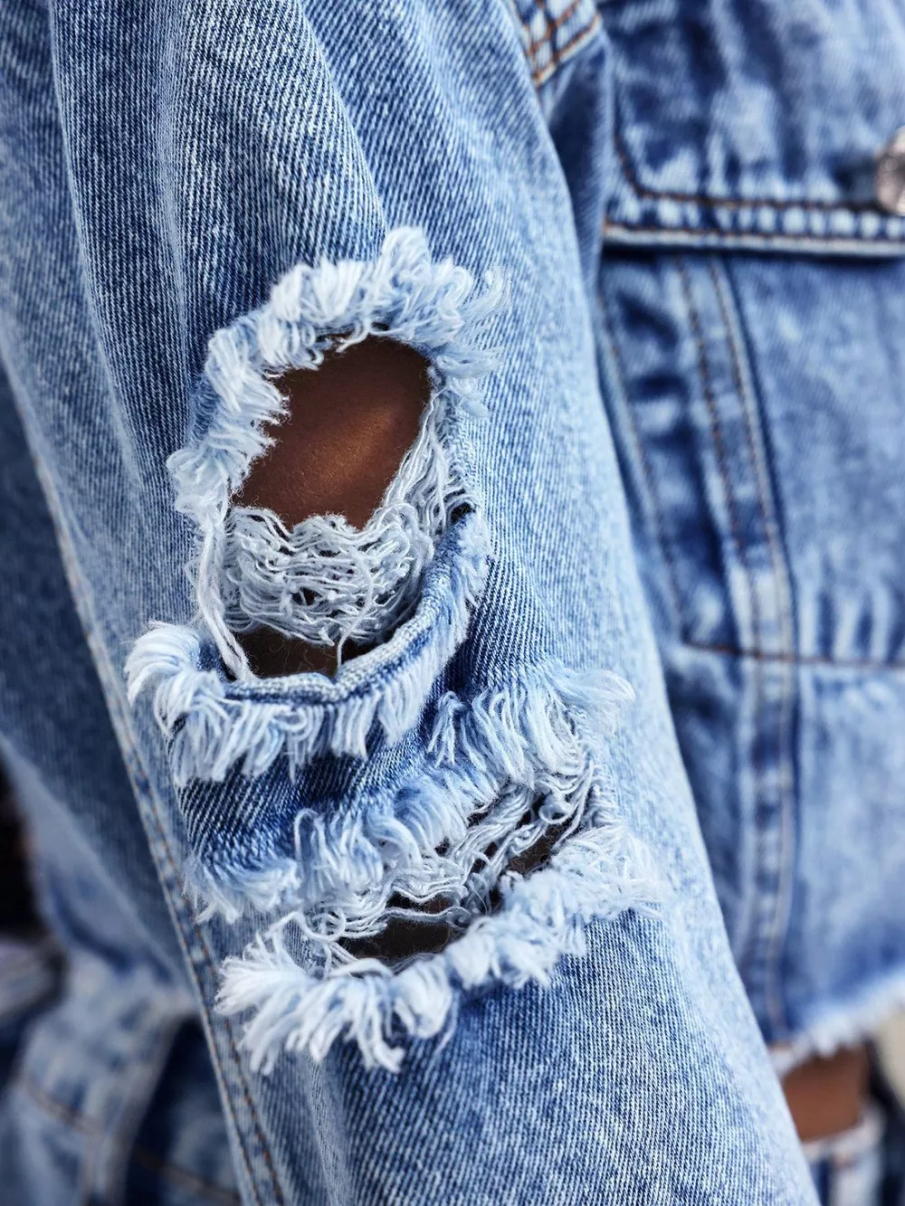 Distressed Cropped Denim Jacket, image 3