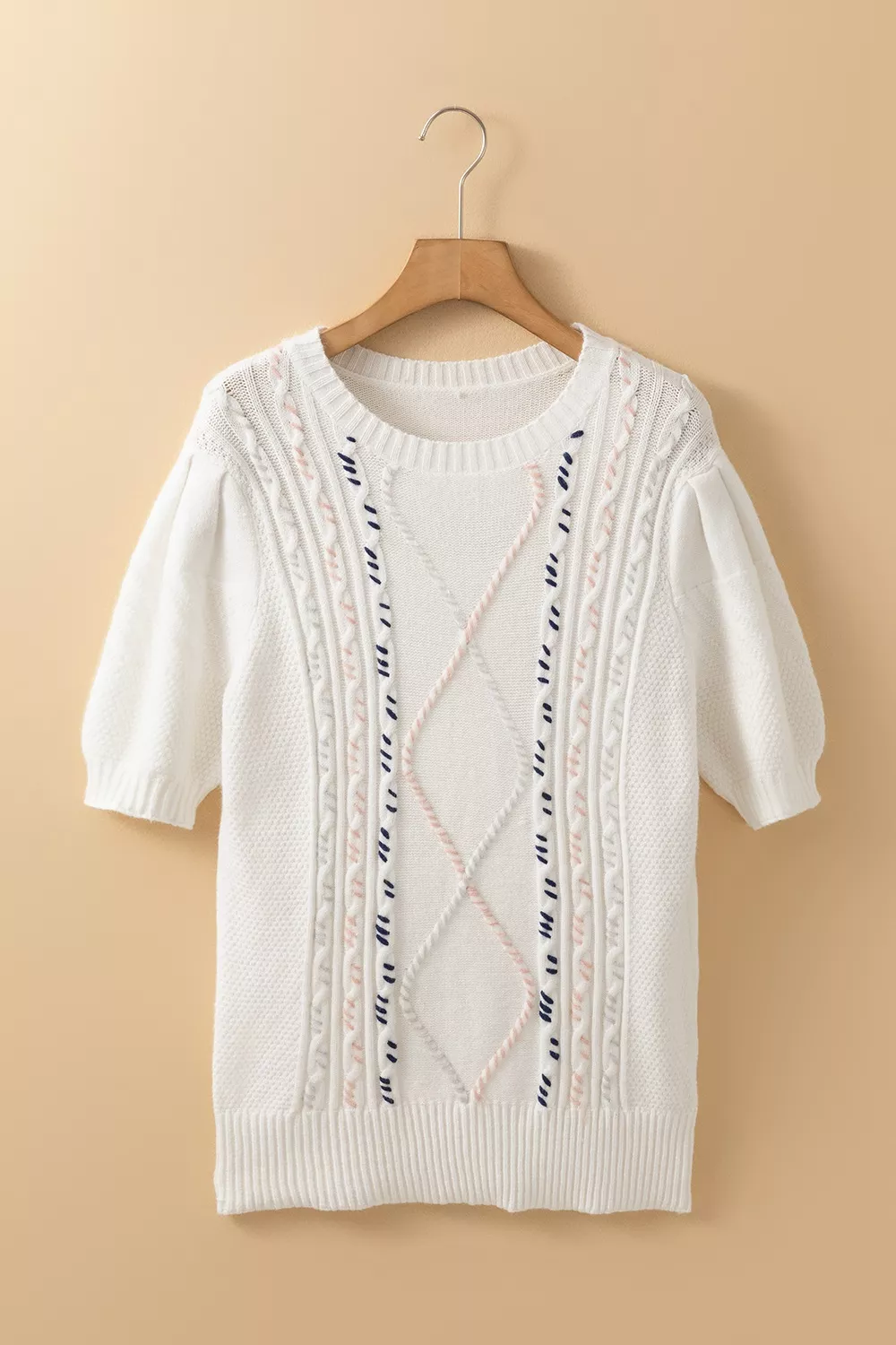Cable Knit Short Sleeve Sweater, image 9