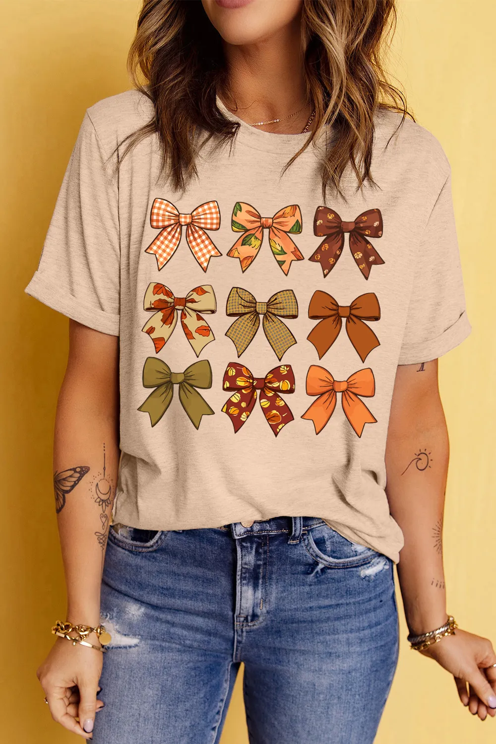 Bow Graphic Round Neck Short Sleeve T-Shirt, image 3