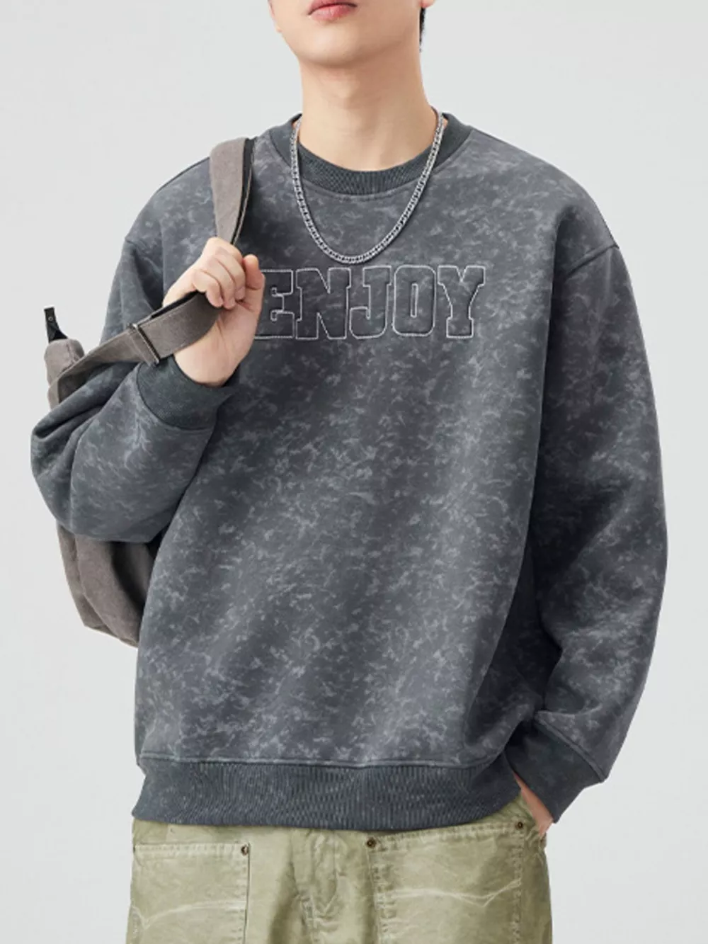 Men's Plus Size Enjoy Round Neck Long Sleeve Sweatshirt, image 8