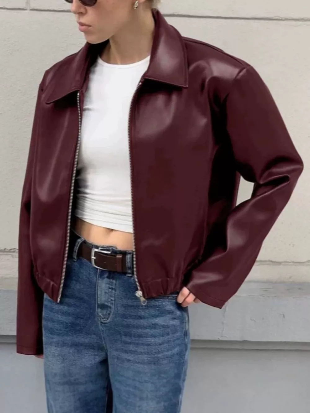 Faux Leather Zip Up Jacket, image 5