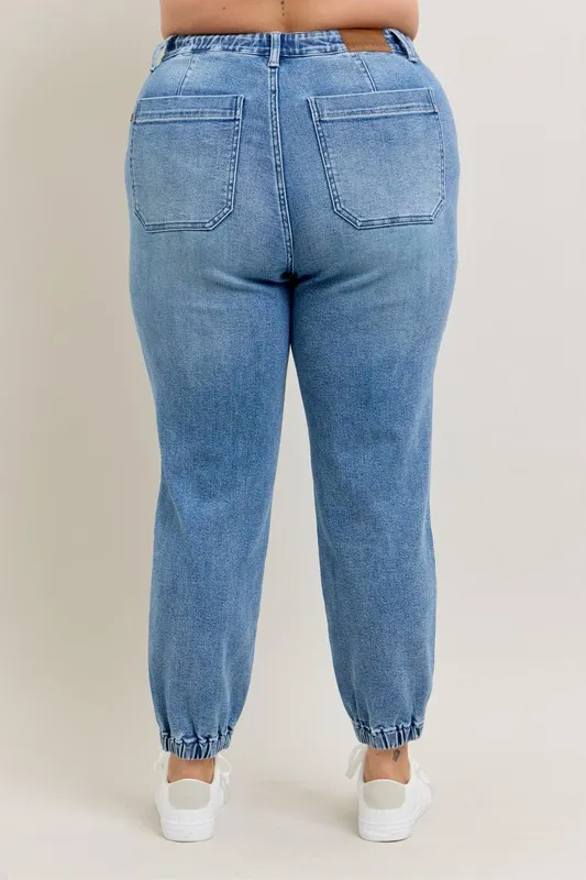 Full Size High Waist Denim Jogger Plus Size, image 6