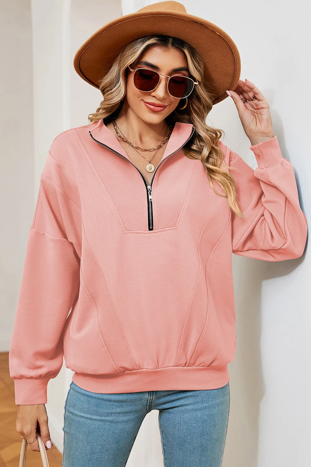 Half Zip Dropped Shoulder Sweatshirt, image 11