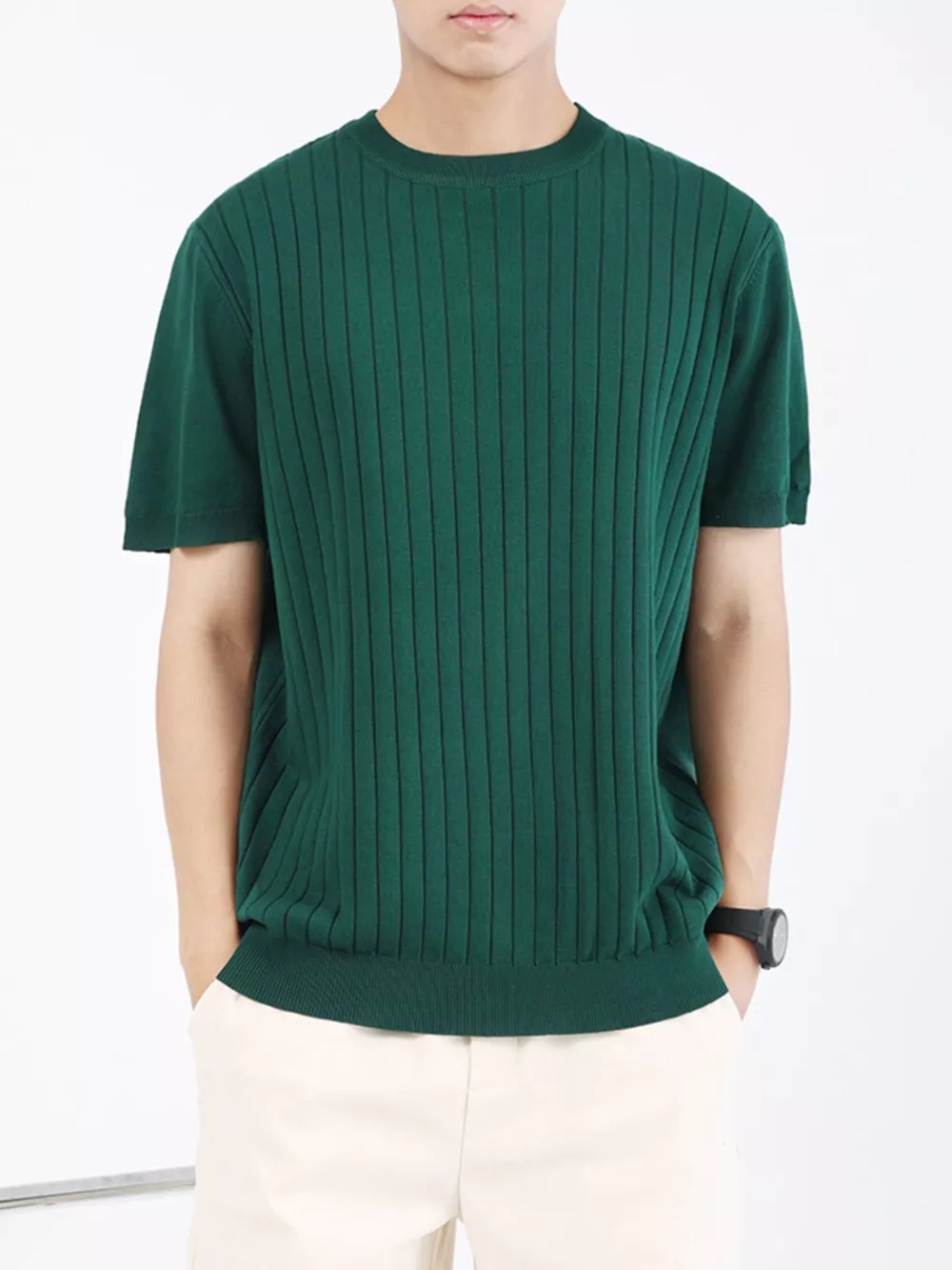 Men's Plus Size Ribbed Knit Slim Fit T-Shirt, image 9