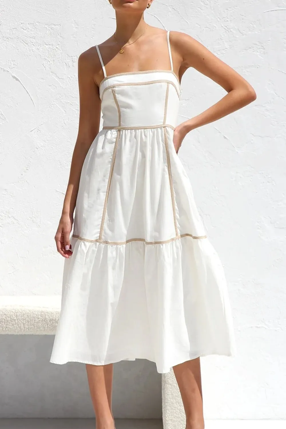 Contrast Trim Square Neck Midi Cami Dress, image 5