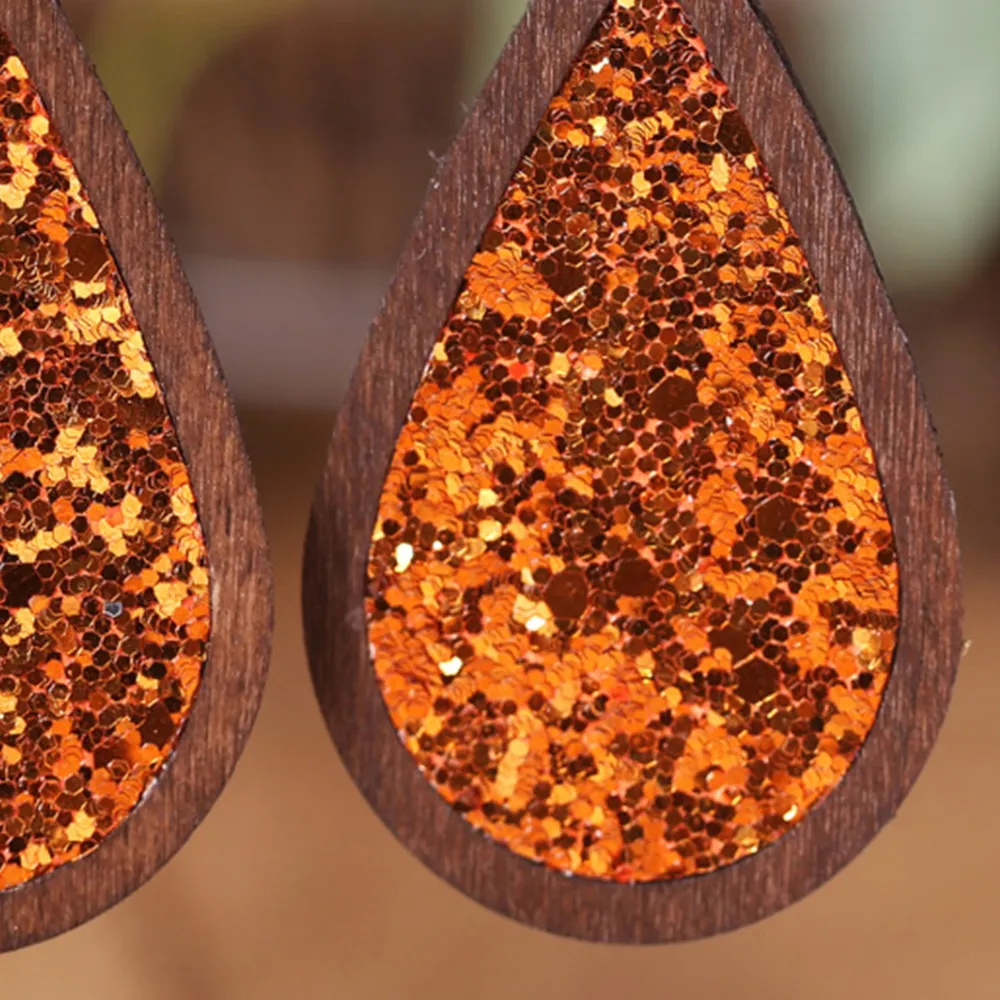 Sequin Wood Teardrop Earrings, image 5