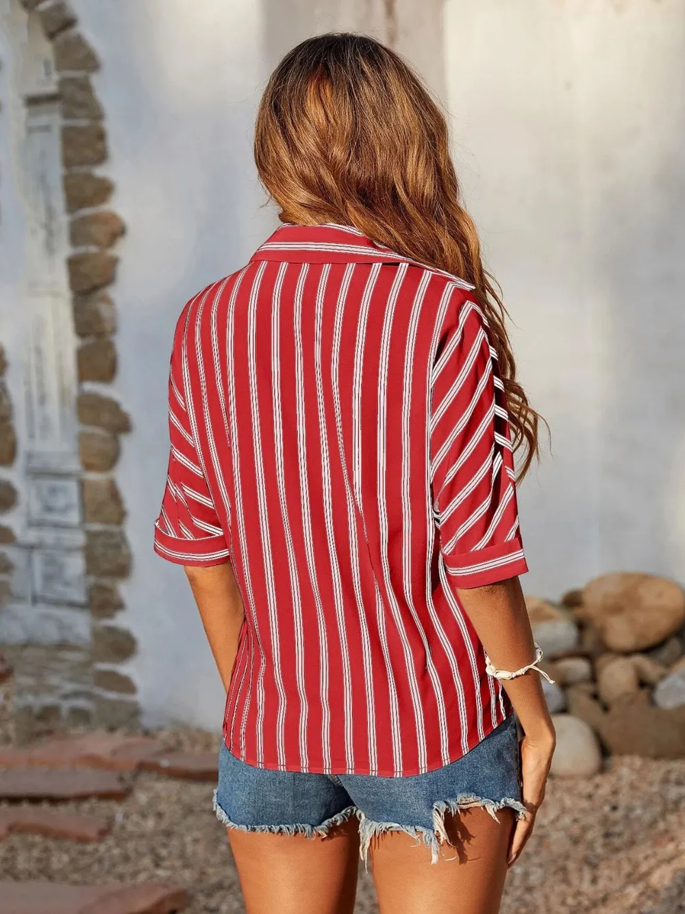 Striped Collared Neck Half Sleeve Shirt, image 8