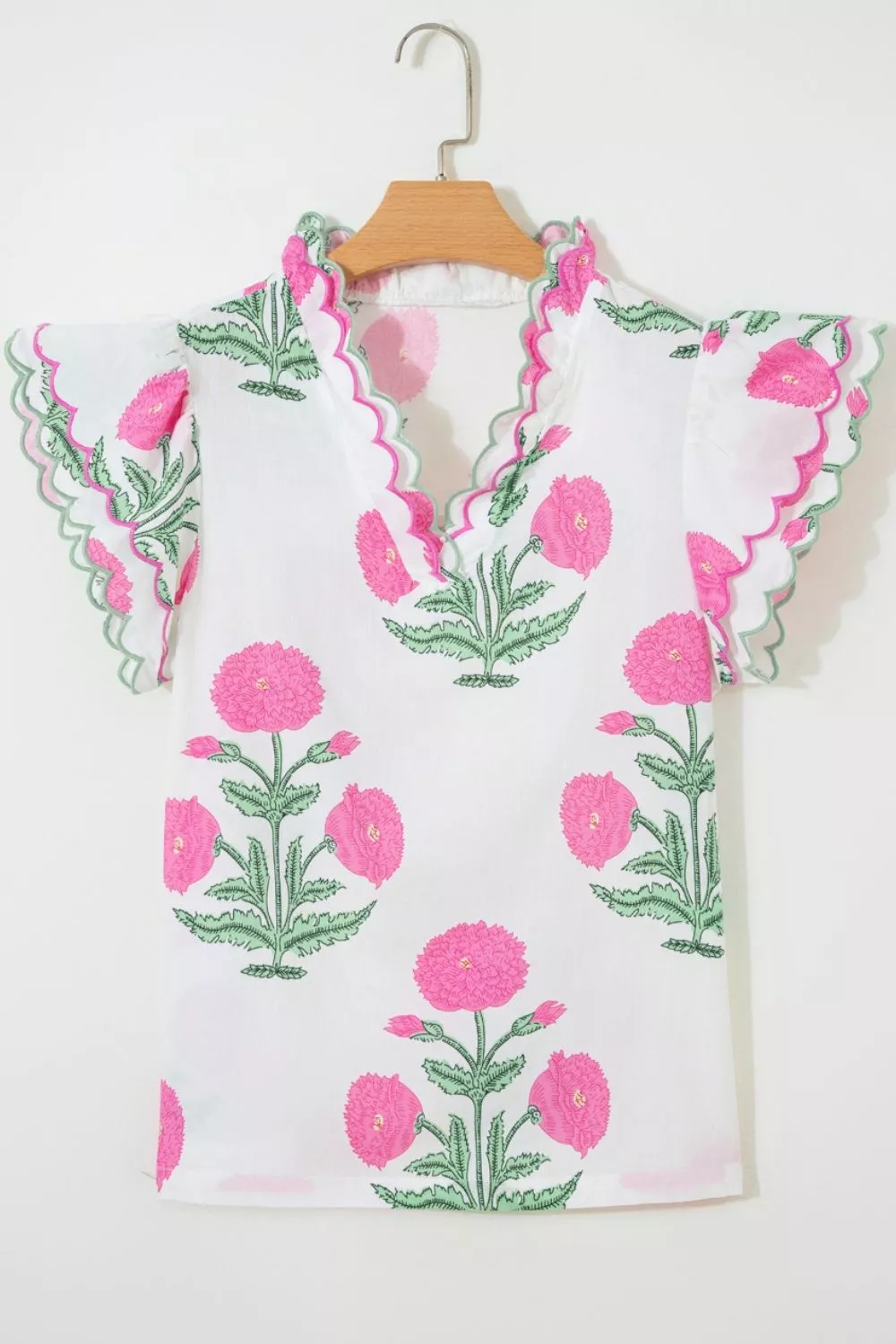 Contrast Scallop Trim Layered Short Sleeve V Neck Blouse, image 7