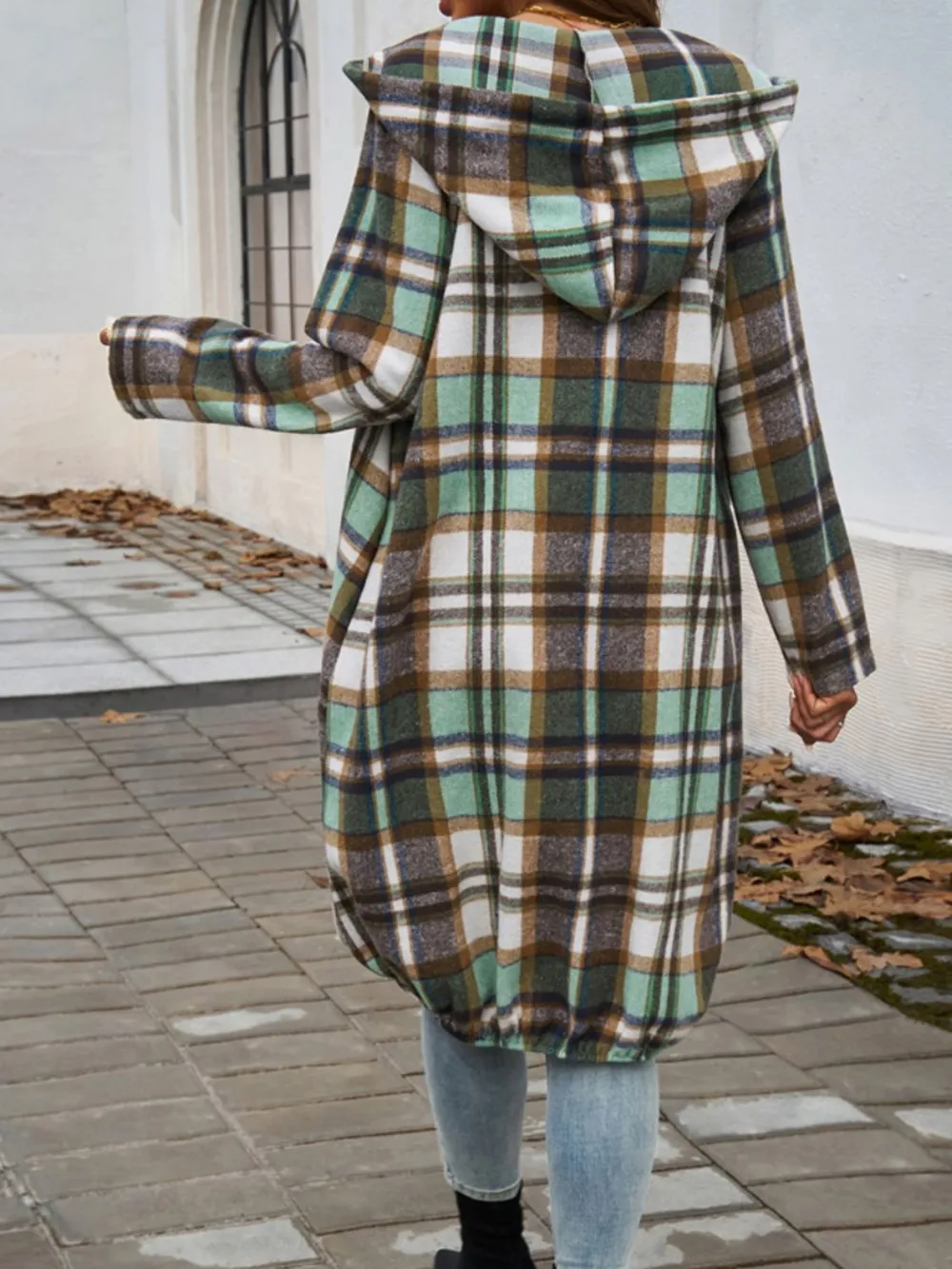 Plaid Zip Up Hooded Coat, image 9