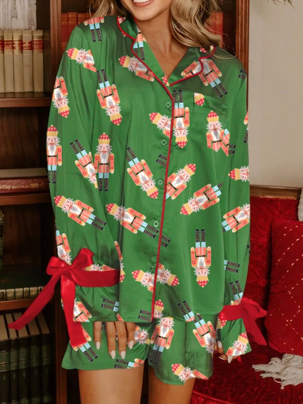 Christmas Nutcracker Button Up Top and Shorts Lounge Set