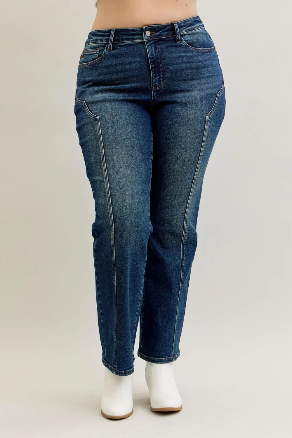 Full Size Seam Detail Straight Leg Jeans Plus Size, image 5
