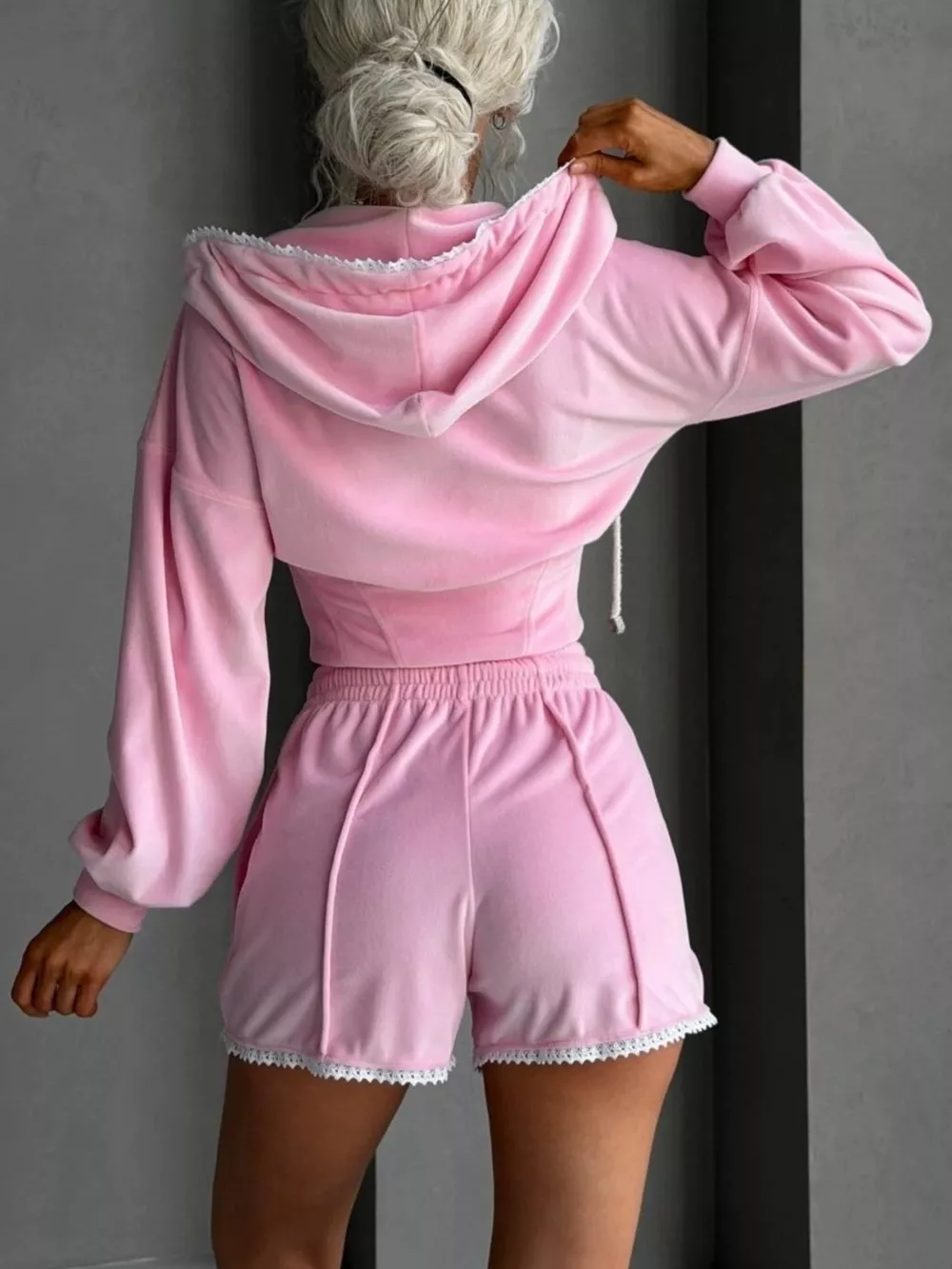Drawstring Zip-Up Hoodie and Shorts Set, image 5