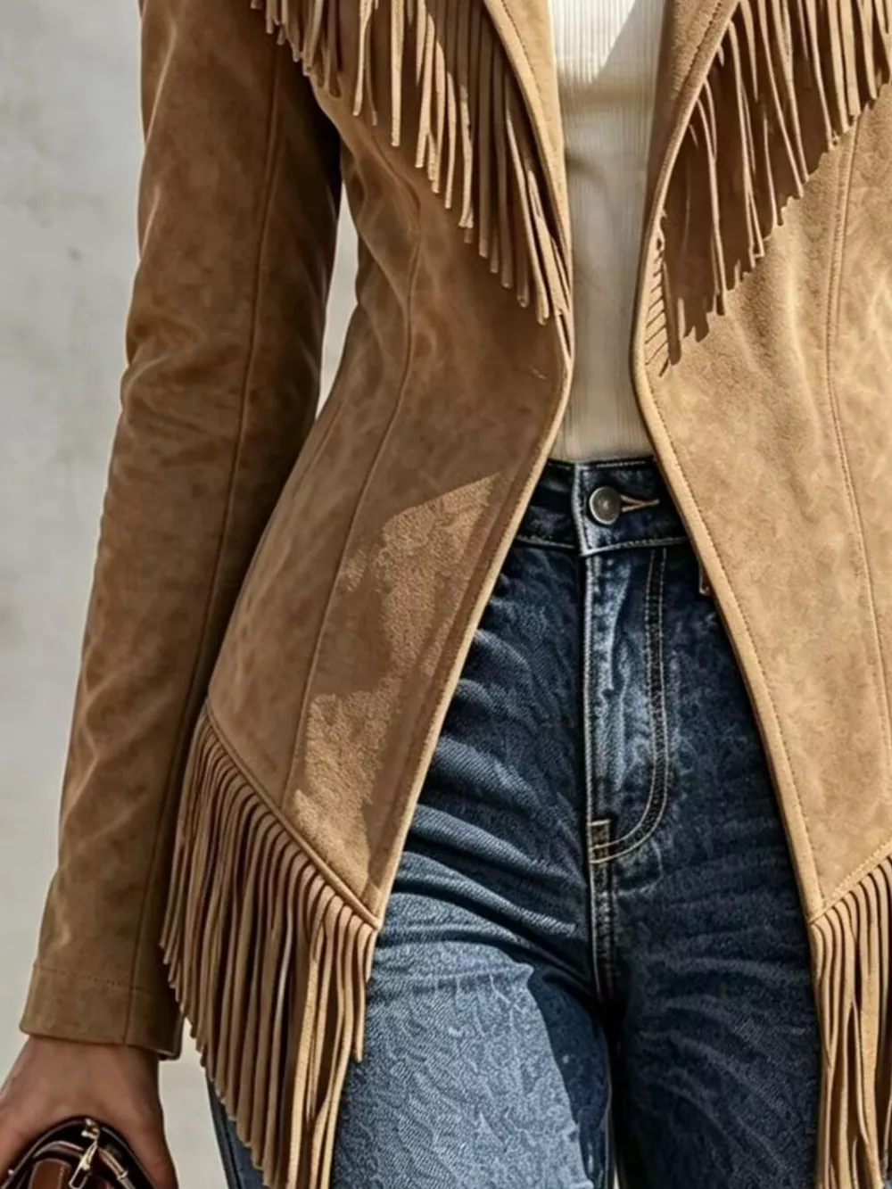 Western-Inspired Fringed Open Front Jacket, image 2