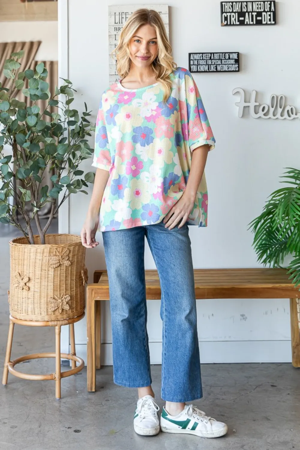 Floral Waffle Oversized T-Shirt, image 5