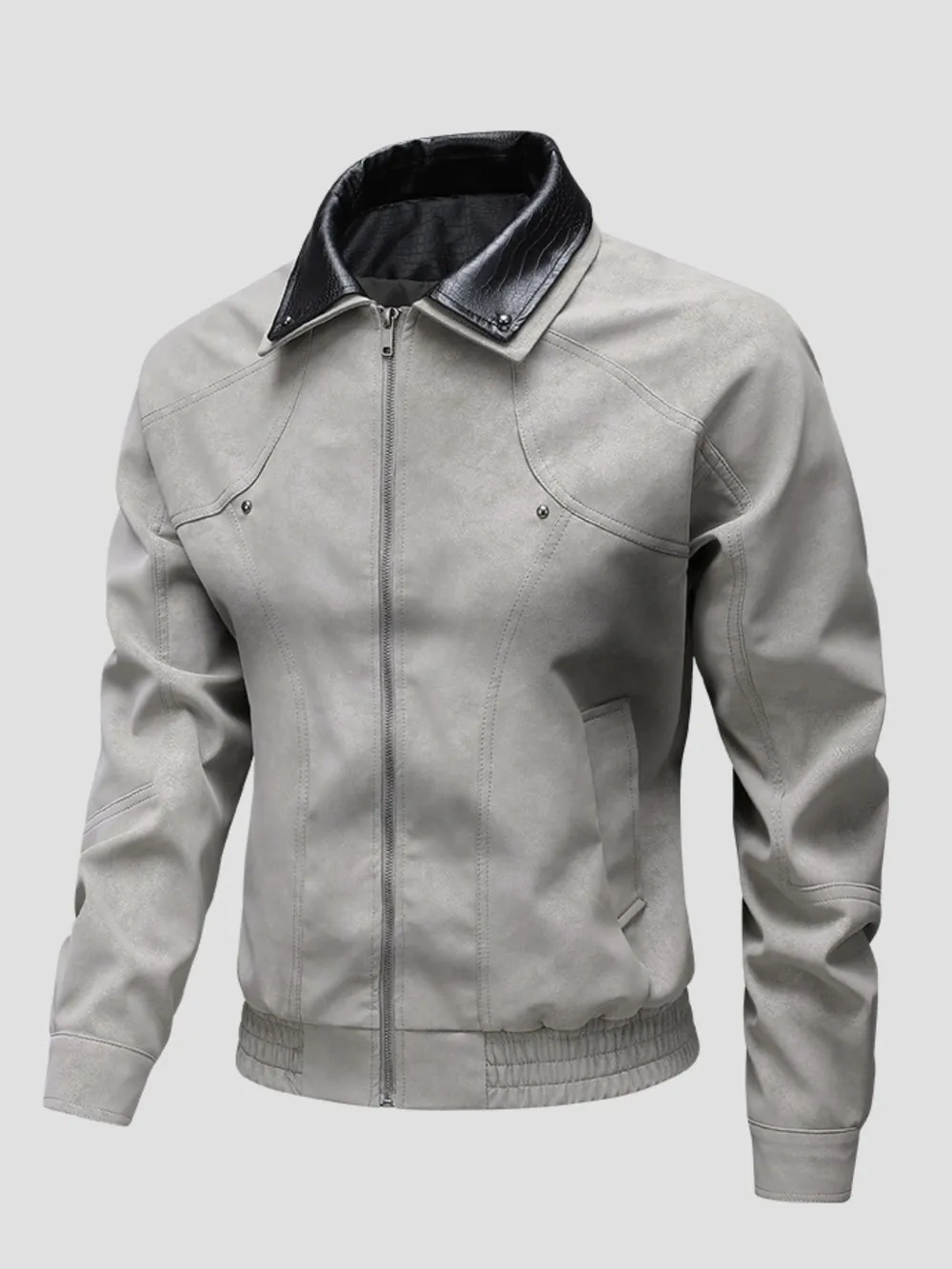 Men's Plus Size Leather Bomber Jacket with Full Zip Front