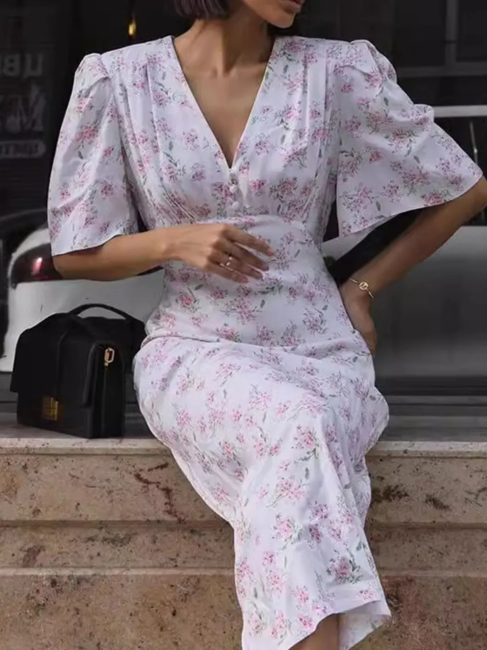 Floral Print Short Sleeve Dress, image 5