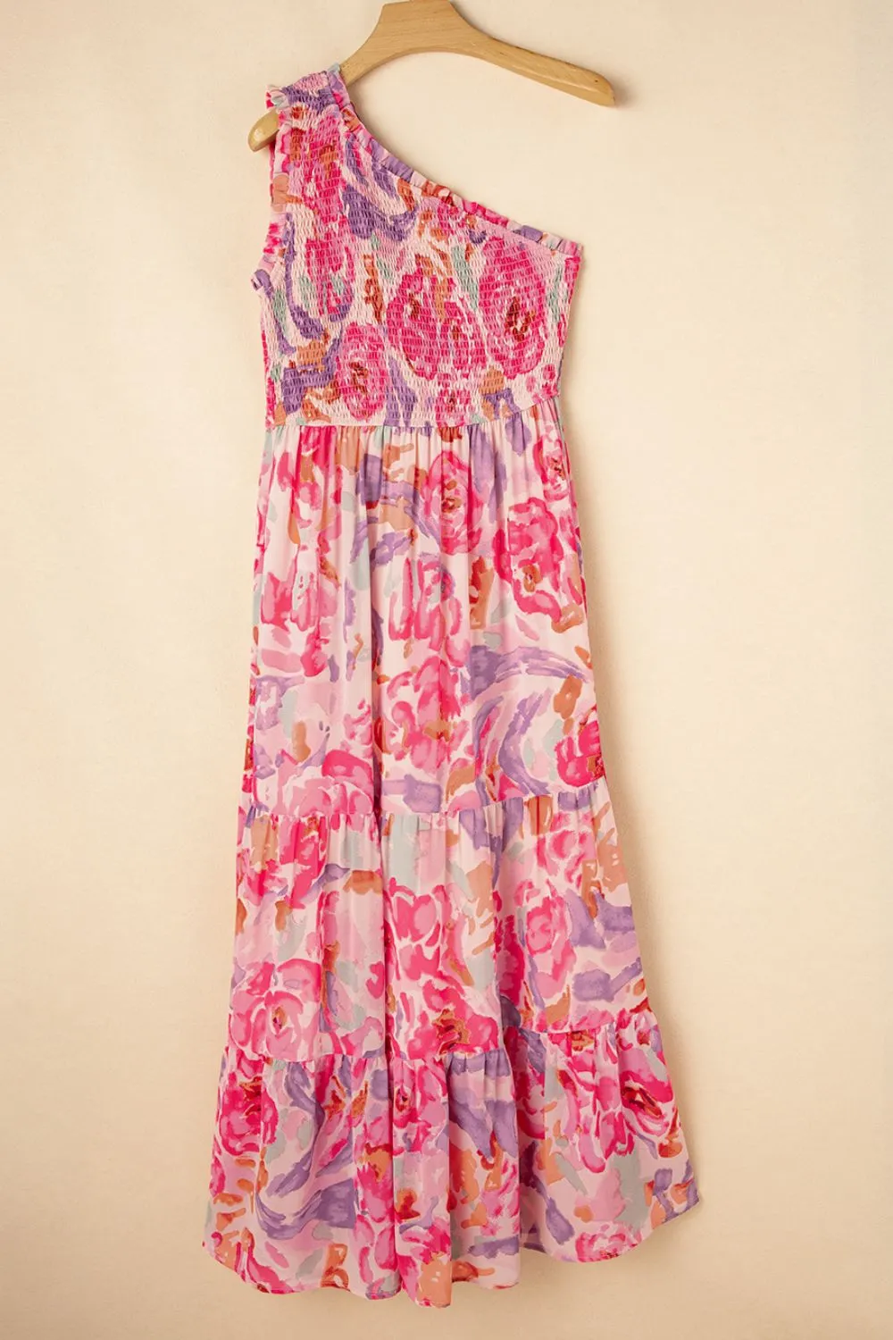 Floral Print Shirred One Shoulder Maxi Dress, image 8