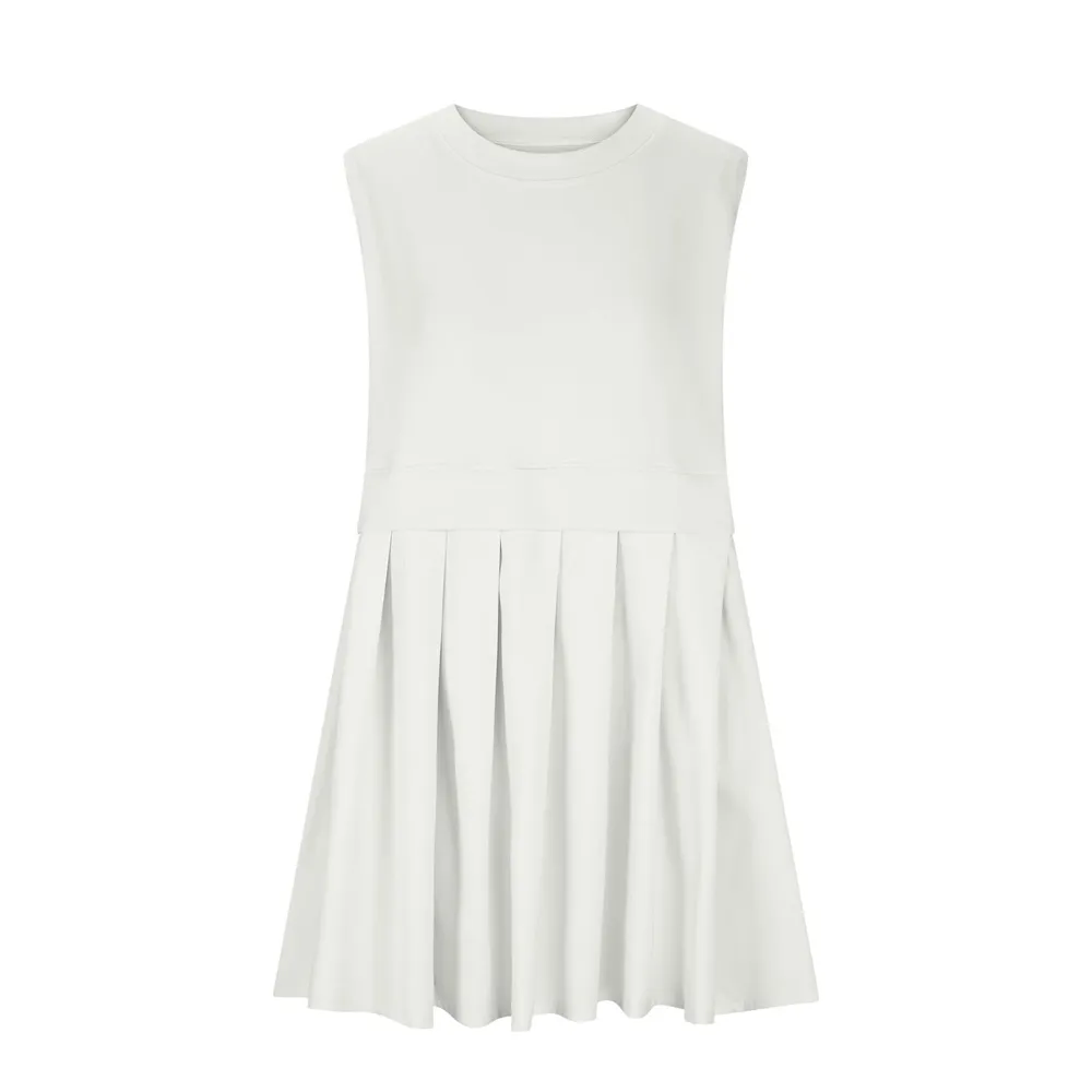 Pleated Round Neck Sleeveless Mini Dress, image 11